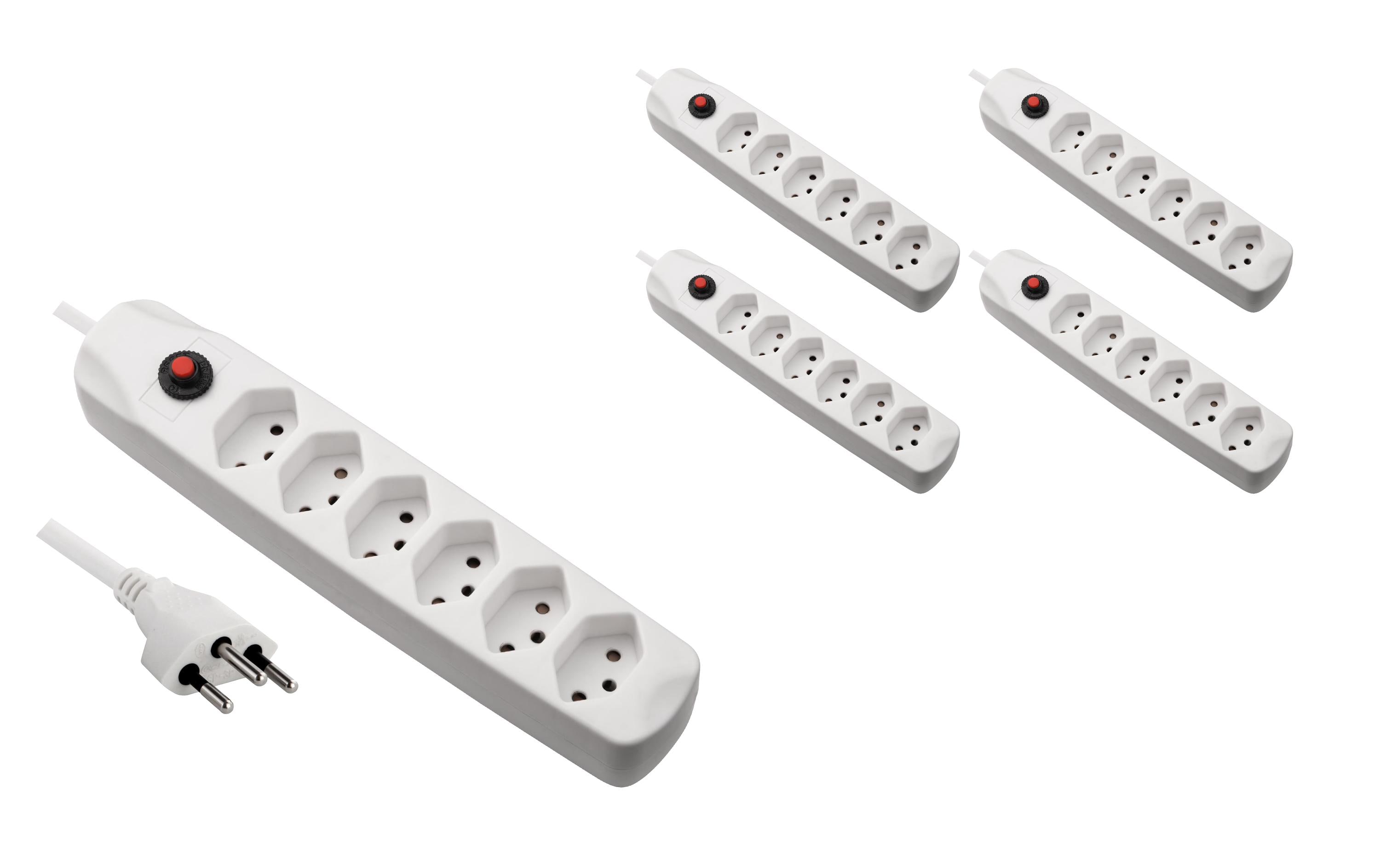 FURBER.power Steckdosenleiste mit Überlastschutz 6x T13, 5 Stück, Weiss – Steckerleiste von FURBER.power