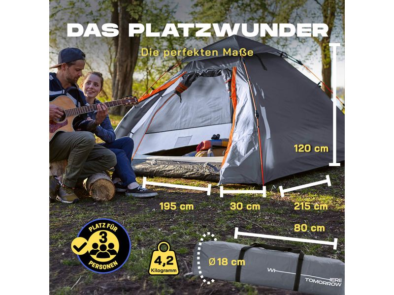 Where Tomorrow 3 Personen Kuppelzelt Grau
