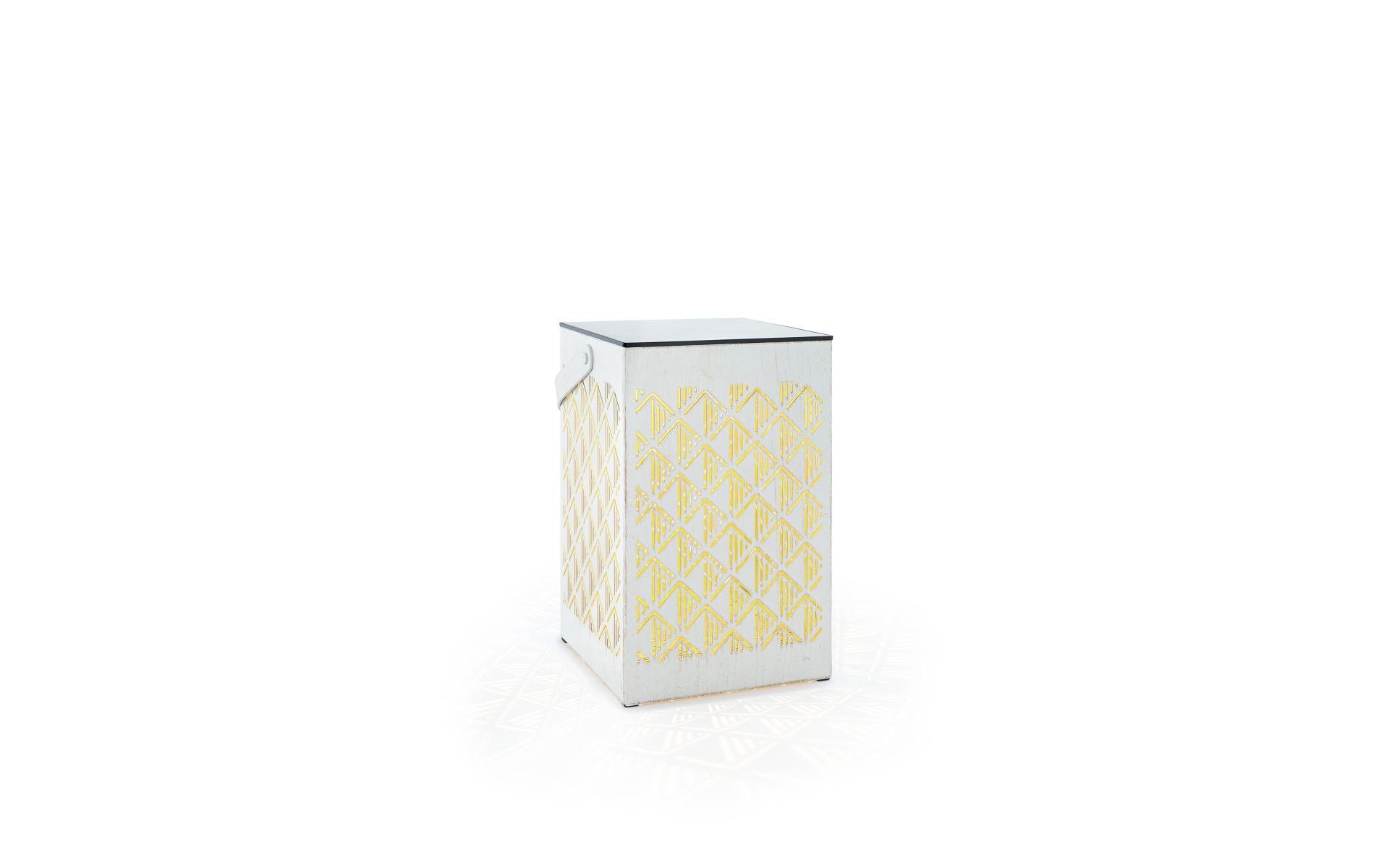 STT Laterne Muster Recharge USB, 24.5 cm, Weiss/Gold – LED-Laterne für aussen von STT