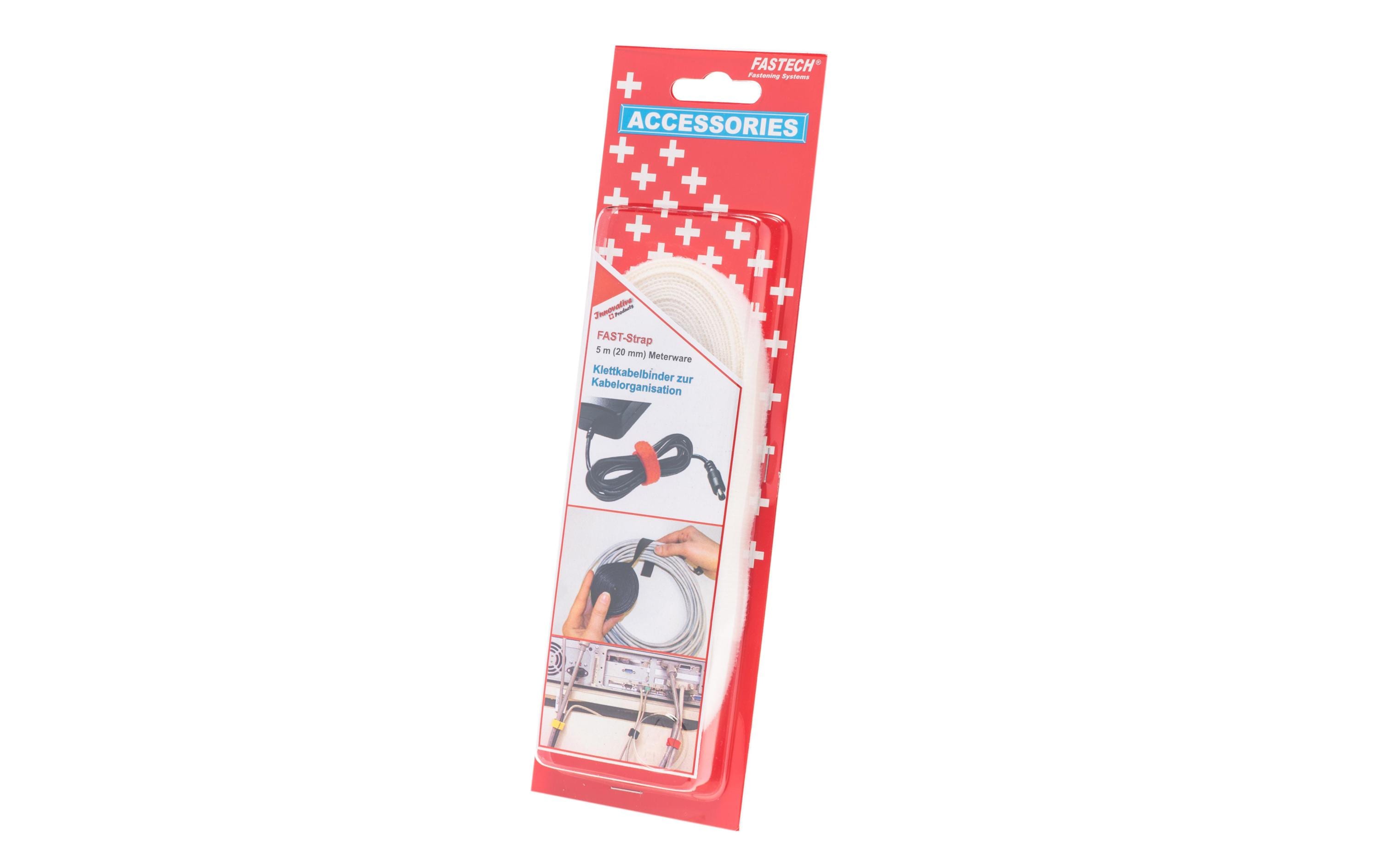 FASTECH Klett-Kabelbinder 5 m x 20 mm, Weiss – Klettkabelbinder von FASTECH