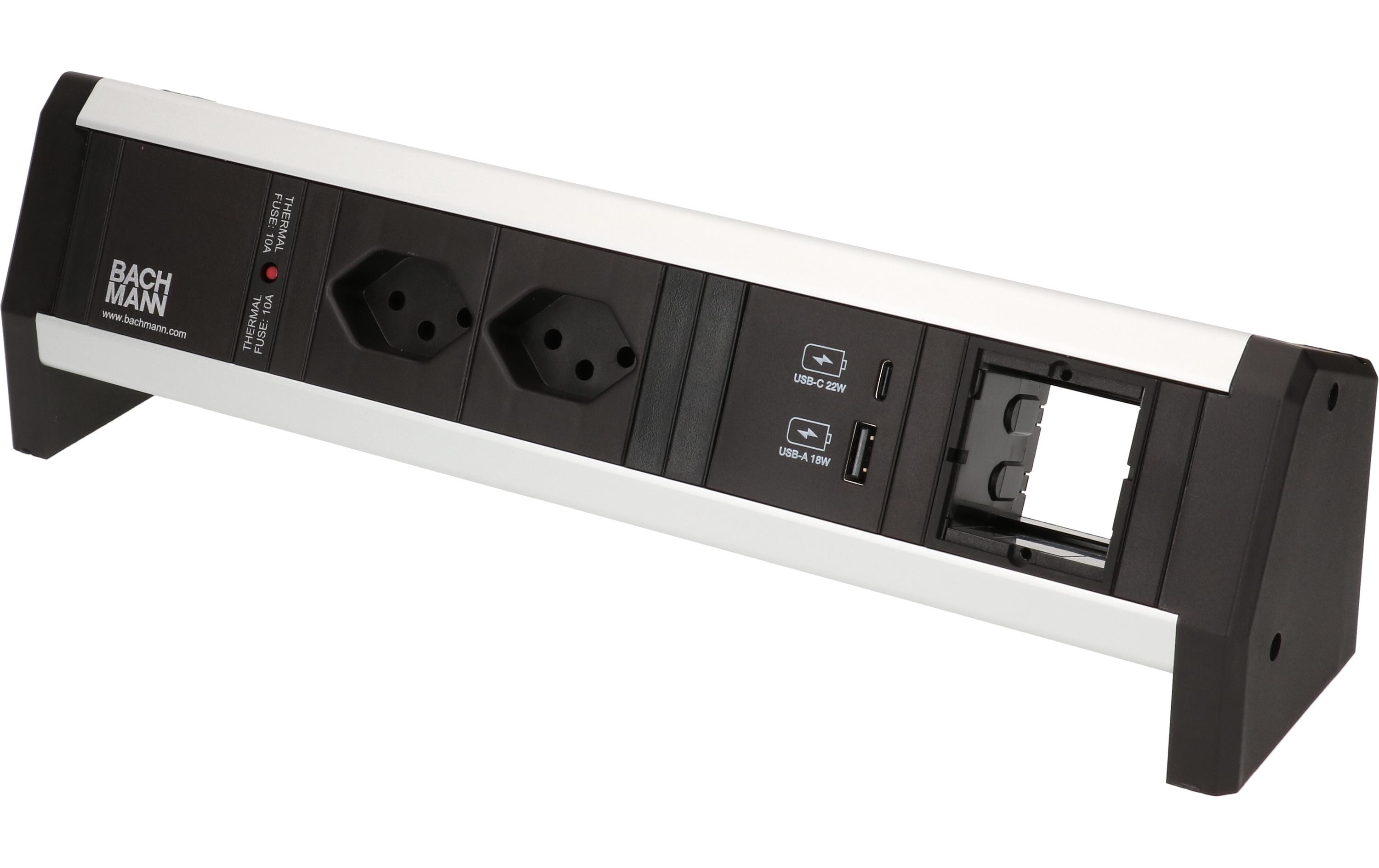 Bachmann Tischsteckdosenleiste DESK 1, 2x T13, 1x USB A/C, 1x Custom – Tischsteckdosenleiste von Bachmann