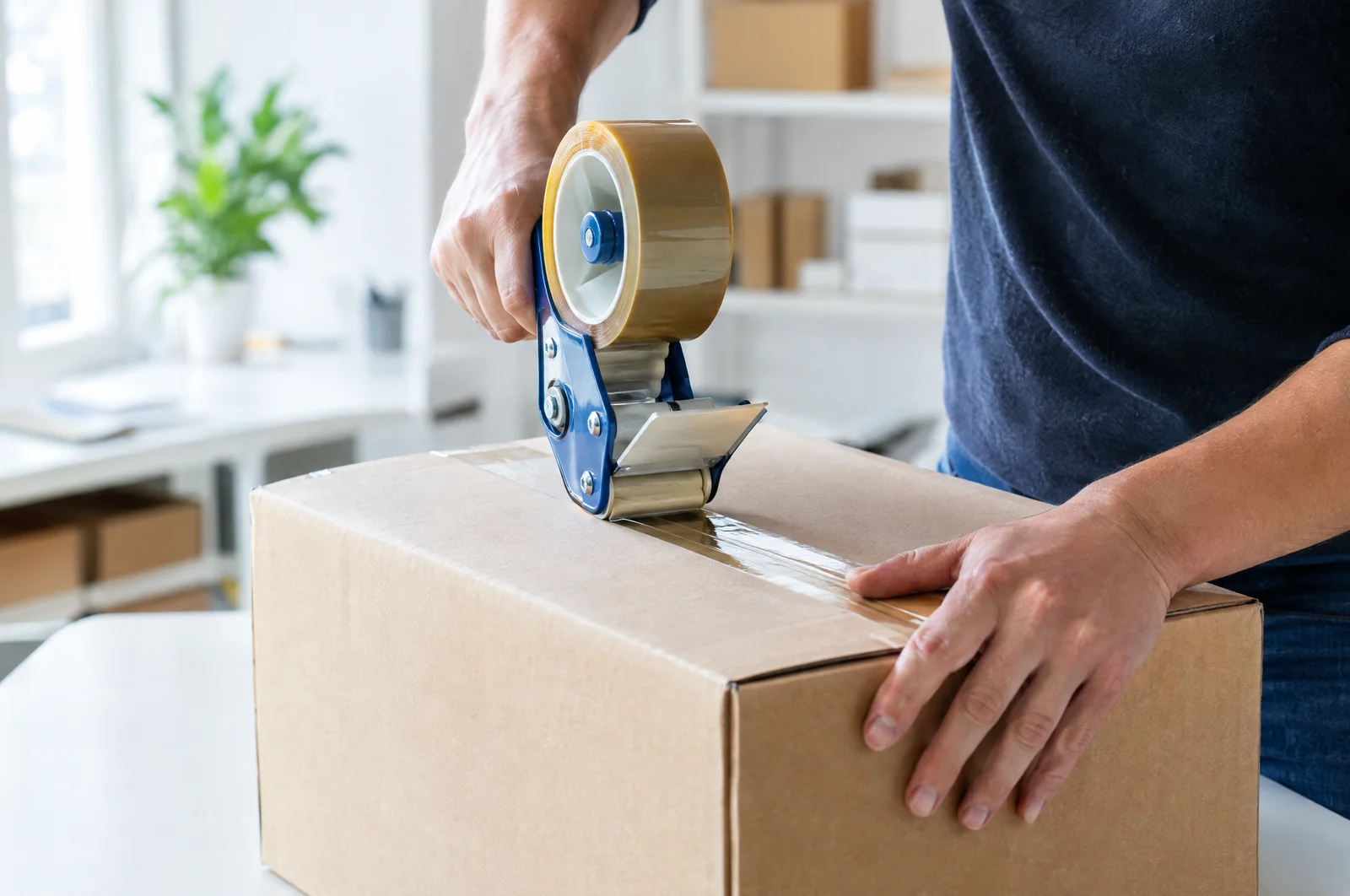 Karton mit Paketband verschliessen
