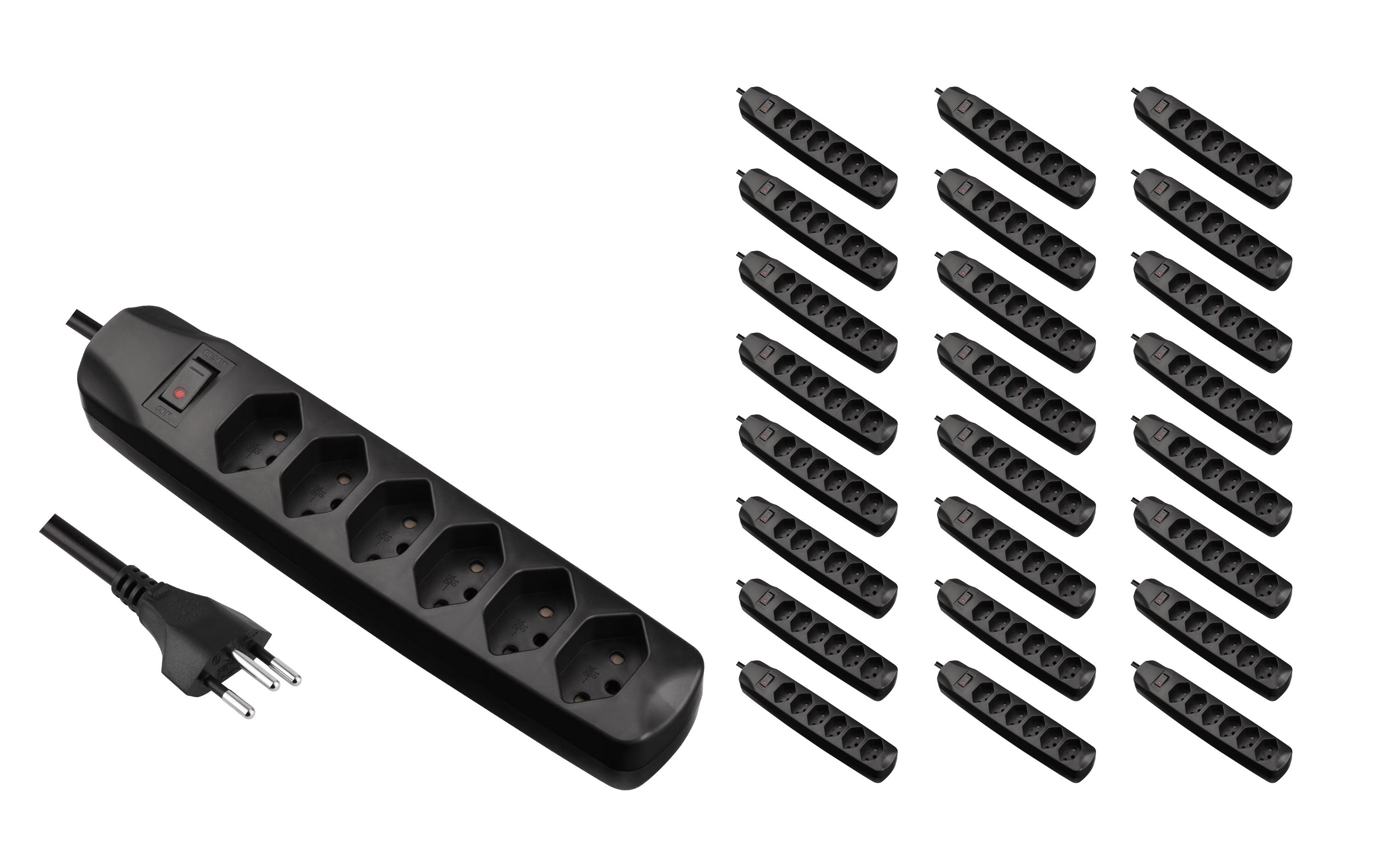 FURBER.power Steckdosenleiste 6x T13 mit Schalter, 25 Stück – Steckerleiste von FURBER.power