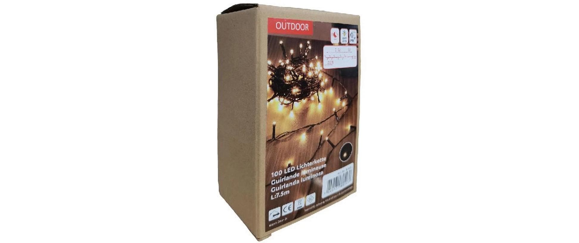 Dameco LED Outdoor Lichterkette 100 LED Länge 7.5m Weiss/Schwarz