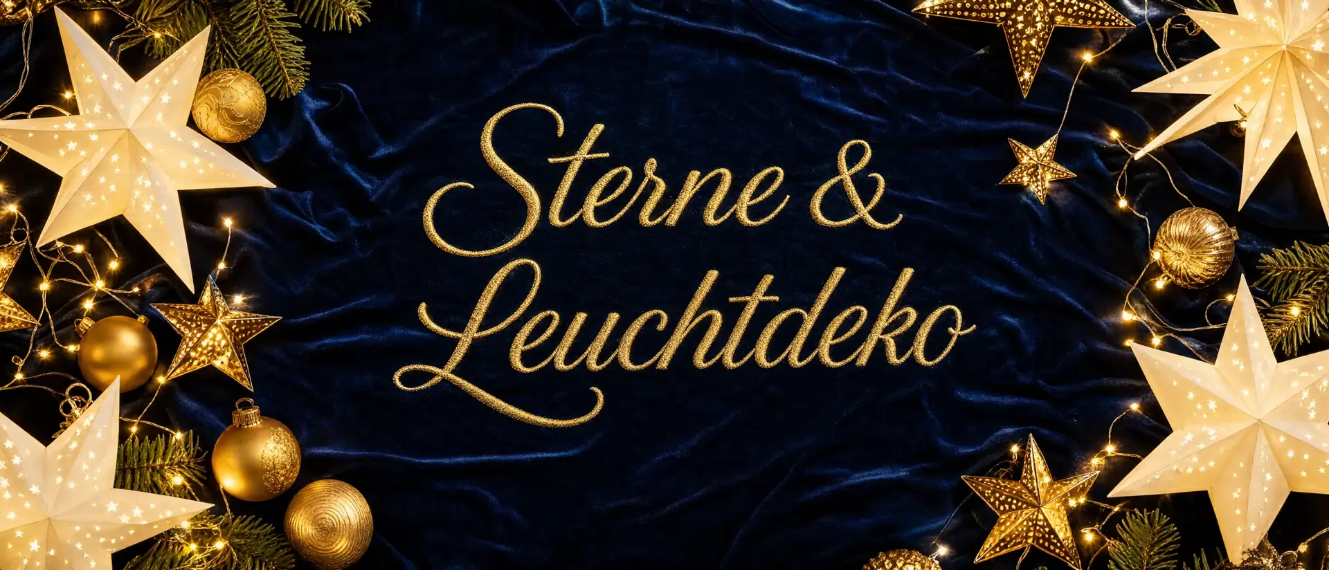 Sterne & Leuchtdeko – weihnachtlich dekoriertes Banner mit Lichterketten und Kerzen