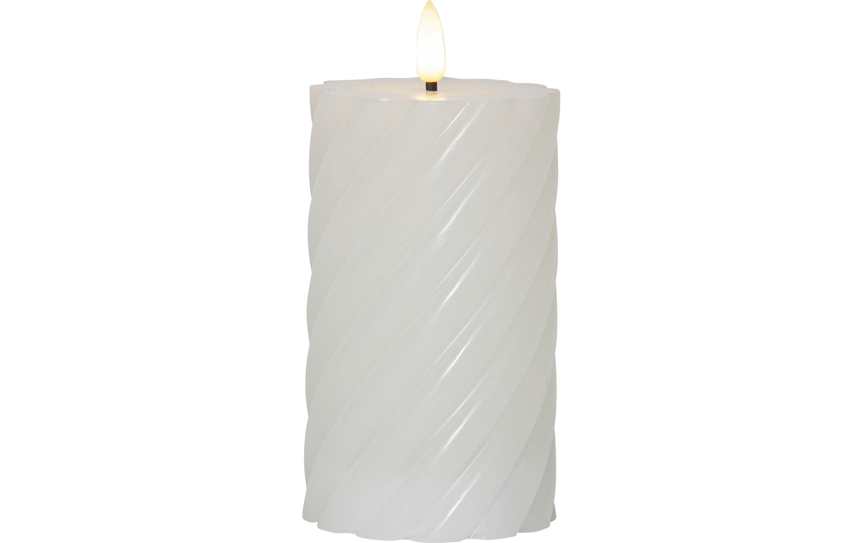 Star Trading LED-Kerze Pillar Flamme Swirl, Ø 7.5 x 15 cm, Weiss – LED-Kerze mit Timer von Star Trading