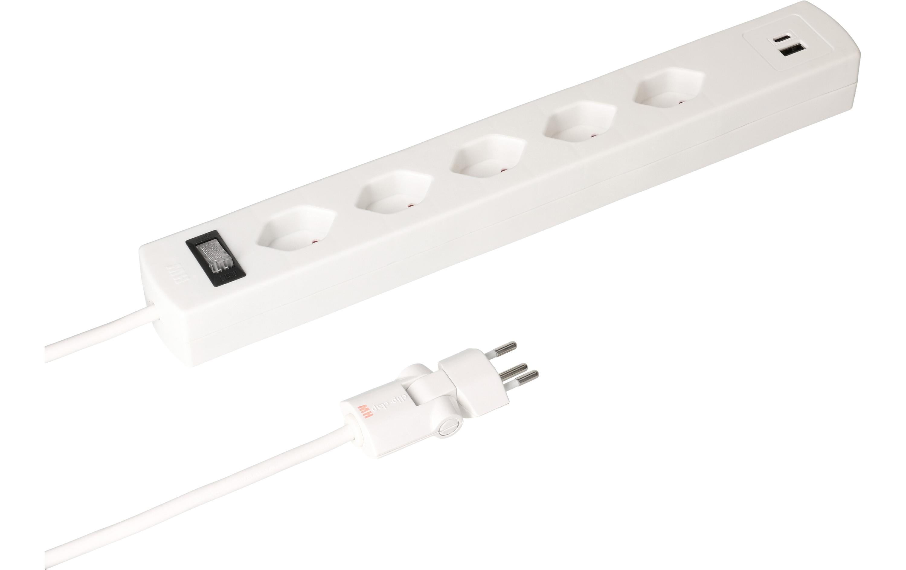Max Hauri Steckdosenleiste SafetyLine 5x T13 mit USB A C, weiss – Steckerleiste von Max Hauri