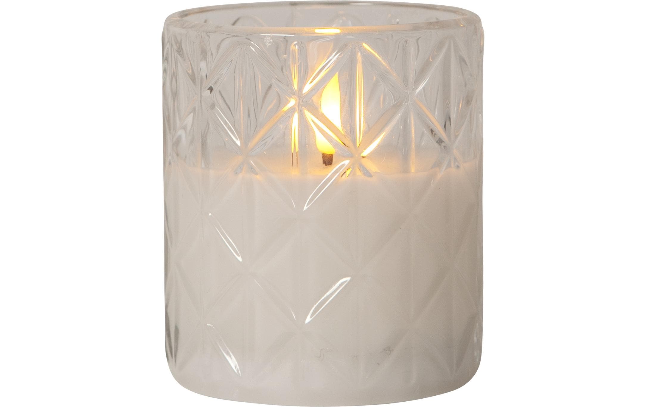 Star Trading LED-Kerze Flamme Romb, Ø 8.5 x 10 cm, Transparent – LED-Kerze mit Timer von Star Trading