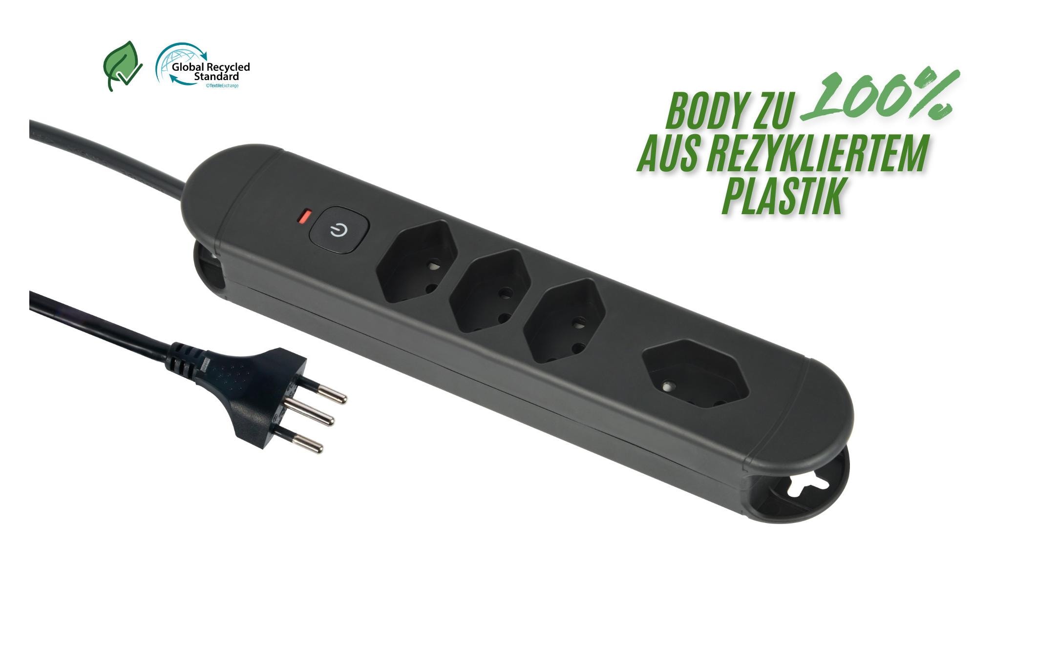 Schönenberger Steckdosenleiste Re:Life 4x T13., 1.8m Kabel, schwarz – Steckerleiste von Schönenberger