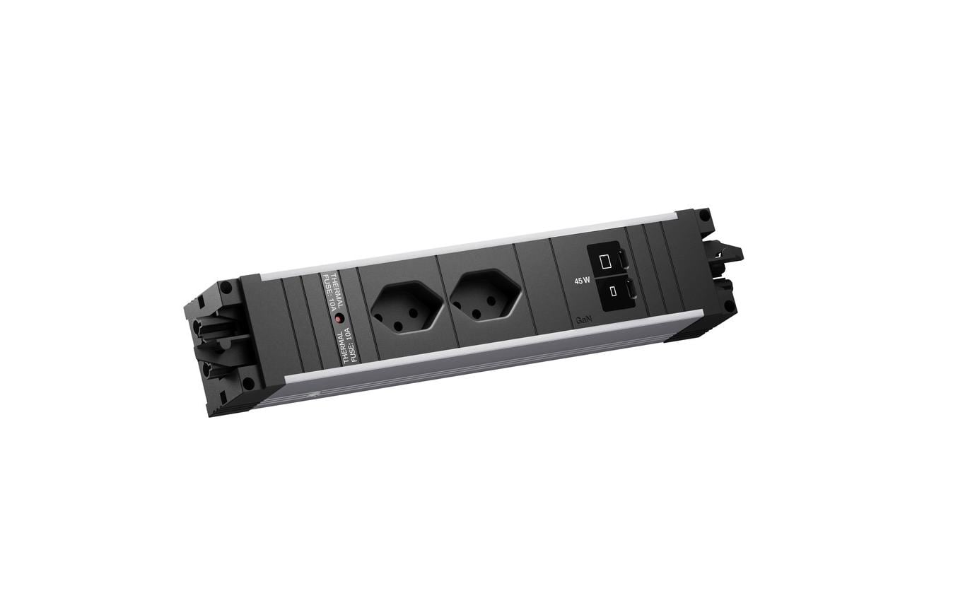 Bachmann Einbausteckerleiste STEP ALU 2xT13 90° 1xUSB C/C 45W schwarz – Einbausteckdose von Bachmann