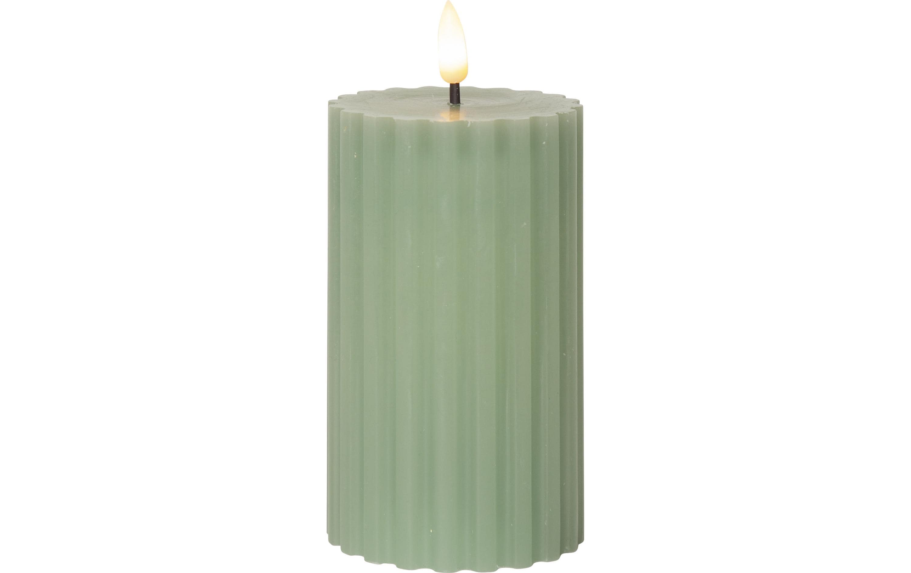 Star Trading LED-Kerze Pillar Flamme Stripe, Ø 7.5 x 15 cm, Grün – LED-Kerze mit Timer von Star Trading