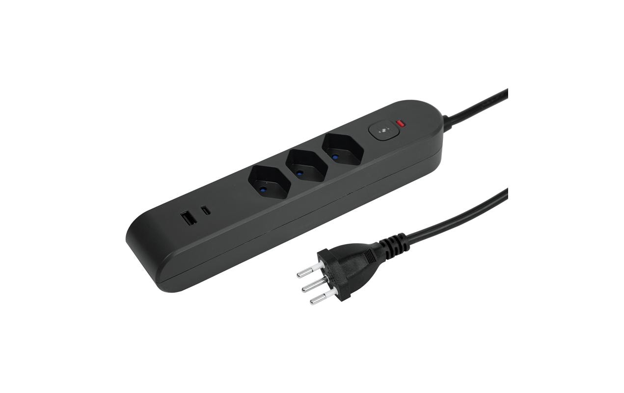 STEFFEN Steckdosenleiste IQ 3 x T13, USB-A+C, Anthrazit, 3 m Kabel – Steckerleiste von STEFFEN