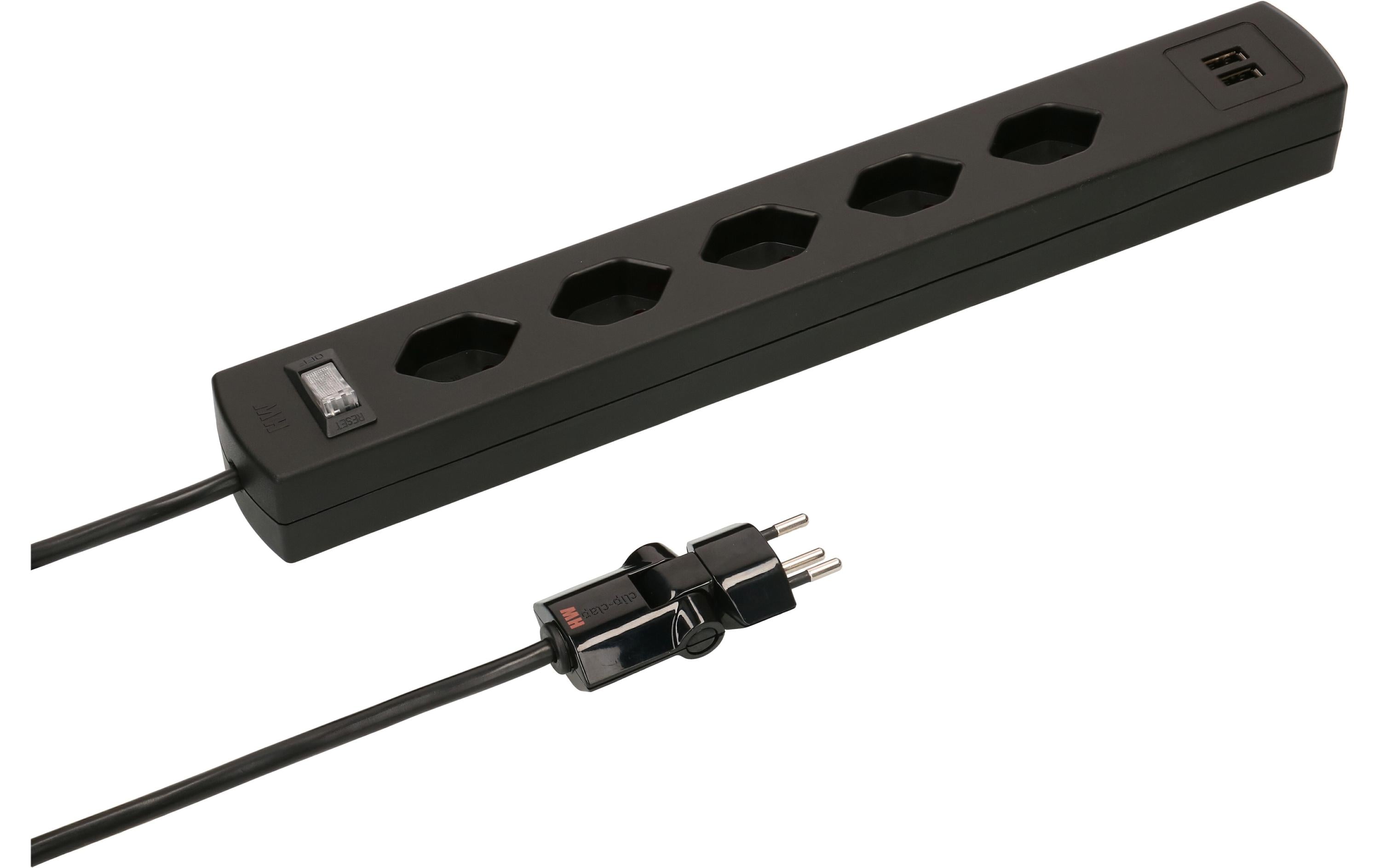 Max Hauri Steckdosenleiste SafetyLine 5x T13 mit USB A, Schwarz – Steckerleiste von Max Hauri