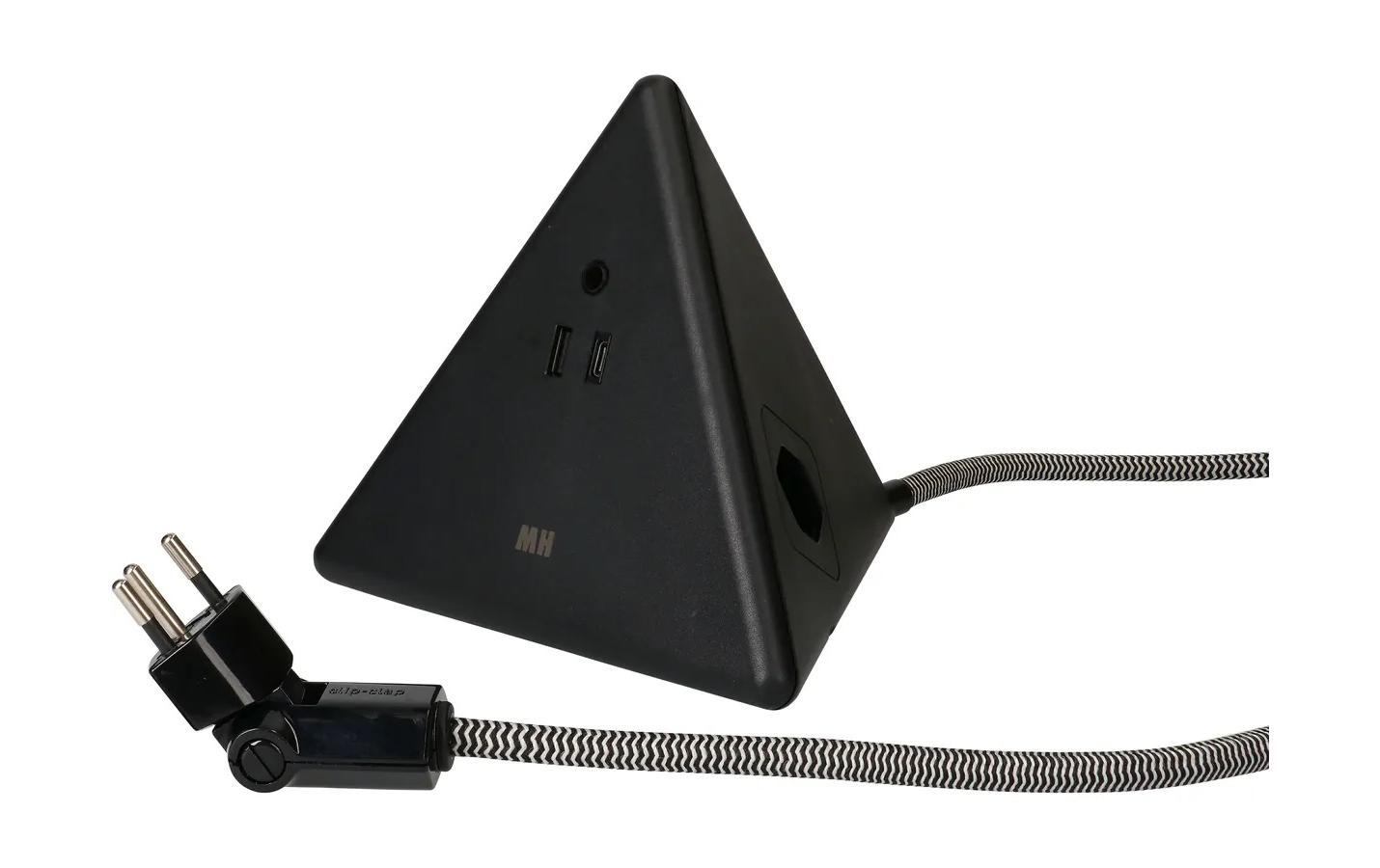 maxTex Steckdosenleiste Pyramide, Schwarz 2x T13, USB A+C 18W – Steckerleiste von maxTex
