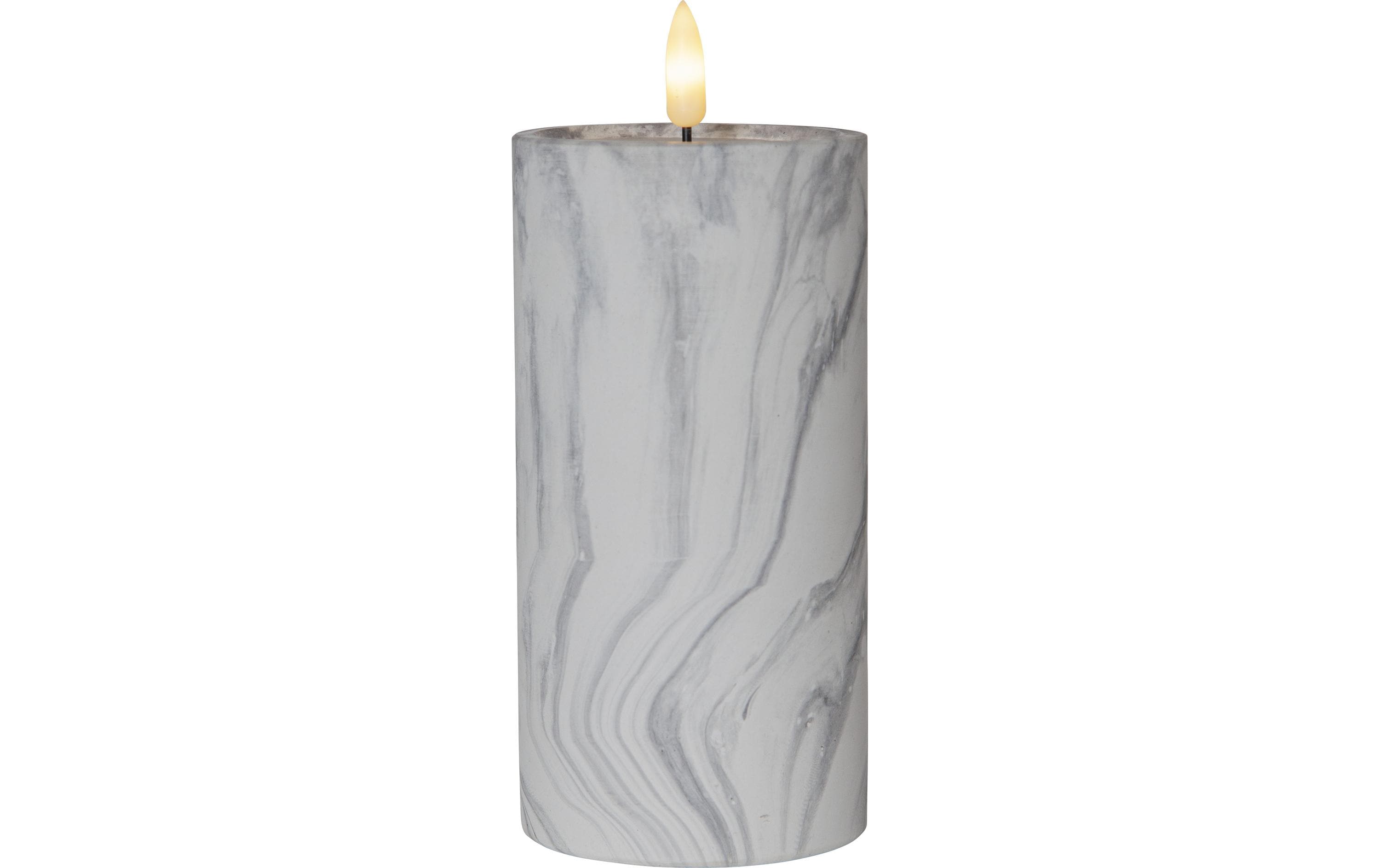 Star Trading LED-Kerze Pillar Flamme Marble Ø 7.5 x 17.5 cm, Grau – LED-Kerze mit Timer von Star Trading