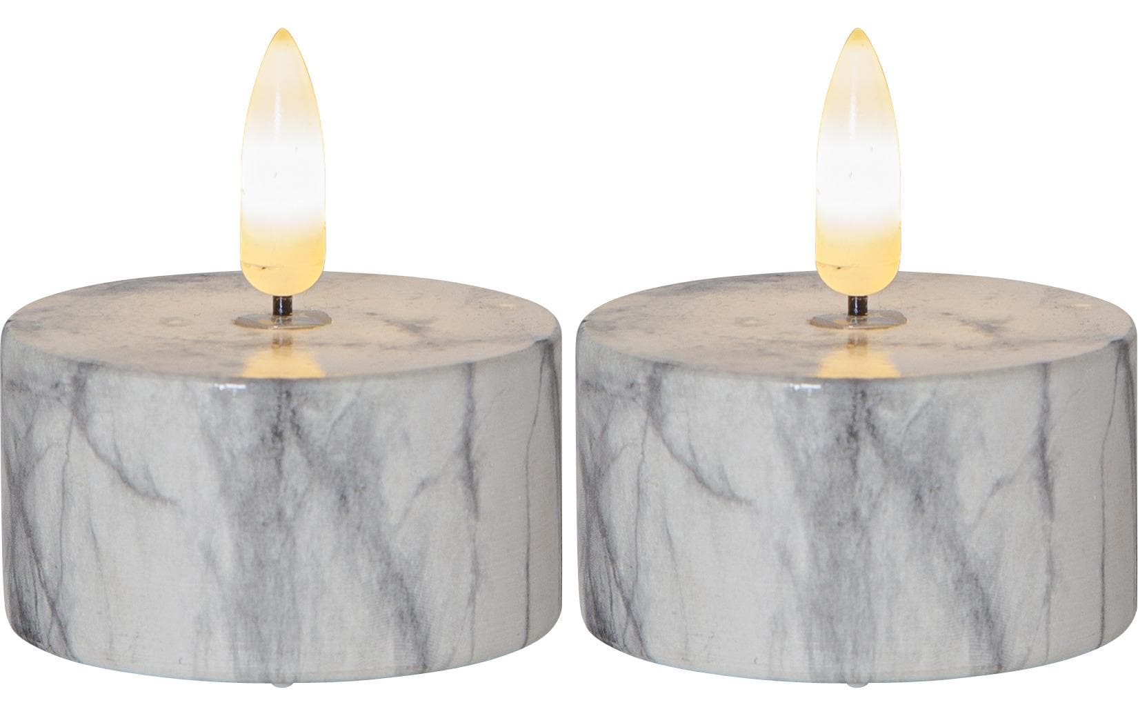 Star Trading LED Teelichter Set Flame Marble Ø 5.5 x 6 cm, Grau, 2 Stk – LED-Teelichter von Star Trading
