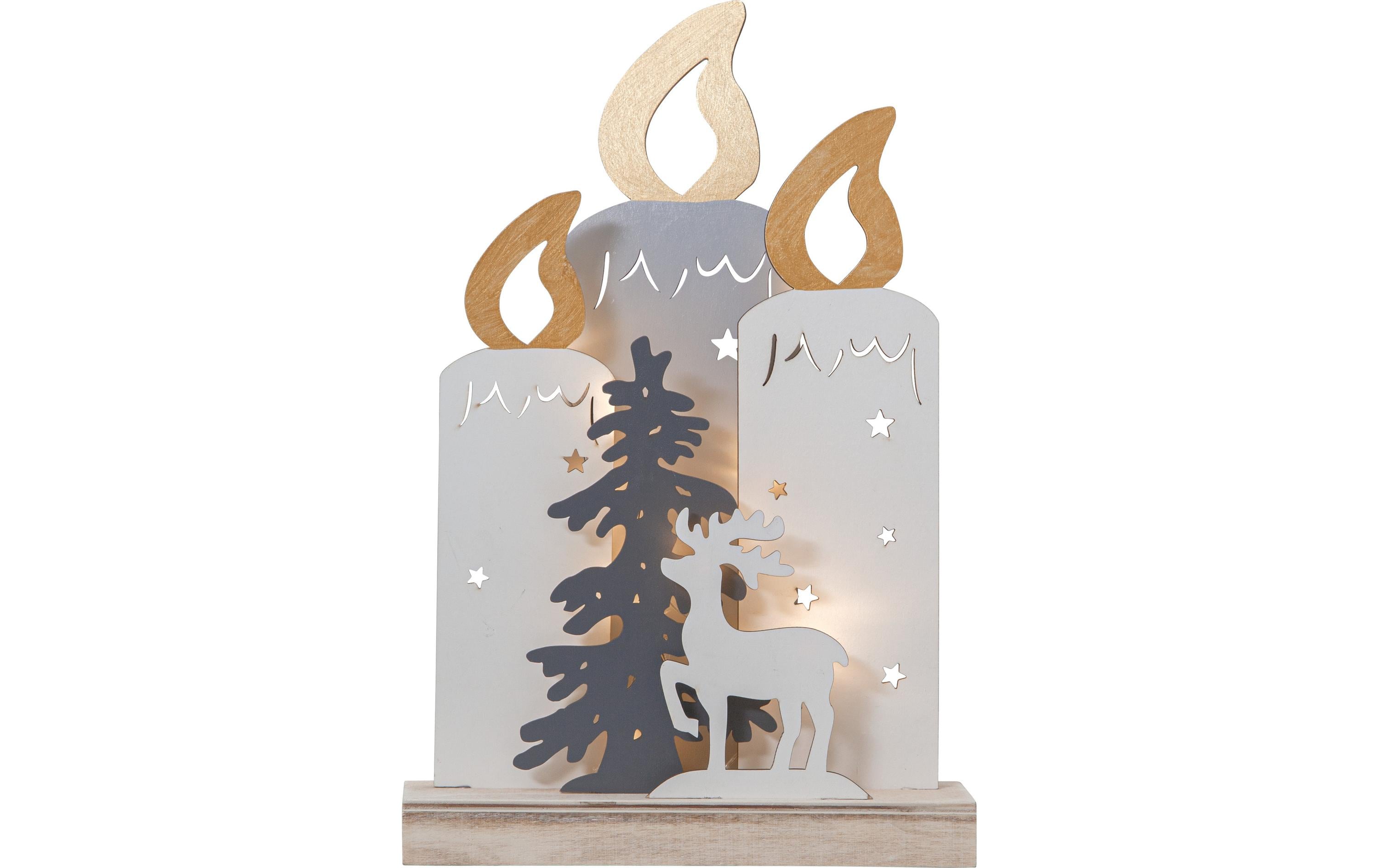 Star Trading Tischdeko Kerzenständer Fauna, 34 cm, Holz – LED-Weihnachtsdeko mit Timer von Star Trading