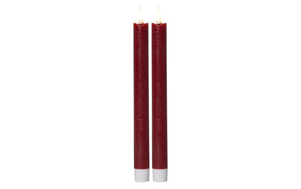 Star Trading LED-Stabkerzen Set Dinner Flamme Ø 2.2 x 24.5 cm, Rot, 2 Stk – LED-Stabkerze mit Timer von Star Trading