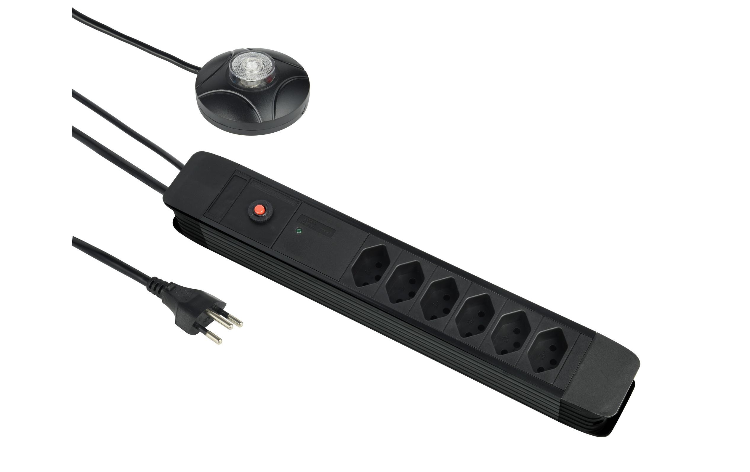 Schönenberger Steckdosenleiste 6 x T13 mit externem Taster, 3 m, Schwarz