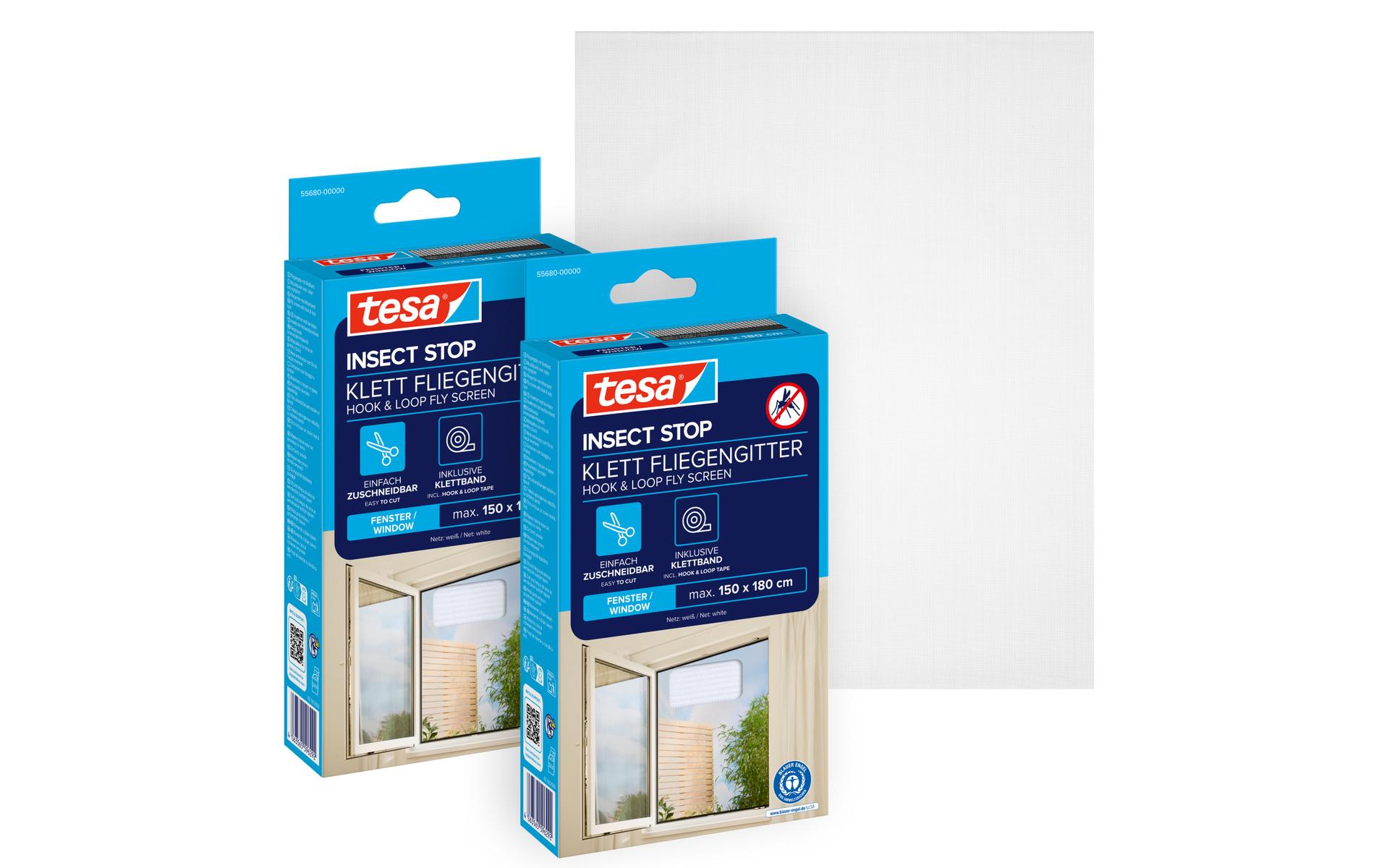 tesa Fliegengitter -Set Standard, 2x 1.5 m x 1.8 m, Weiss