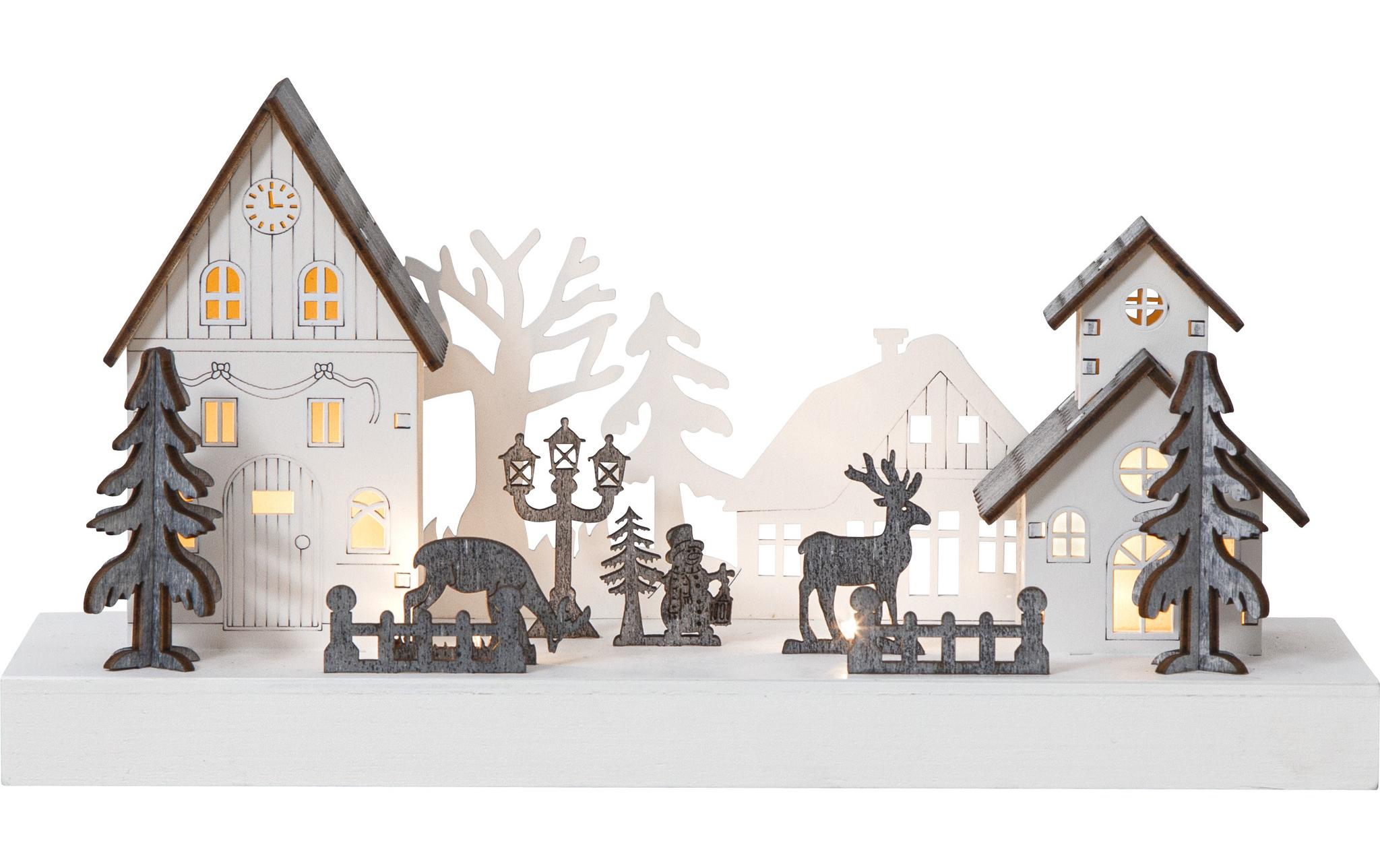 Star Trading LED-Dekolicht Fauna Landschaft 28 cm, Weiss/Grau – LED-Weihnachtsfigur mit Timer von Star Trading