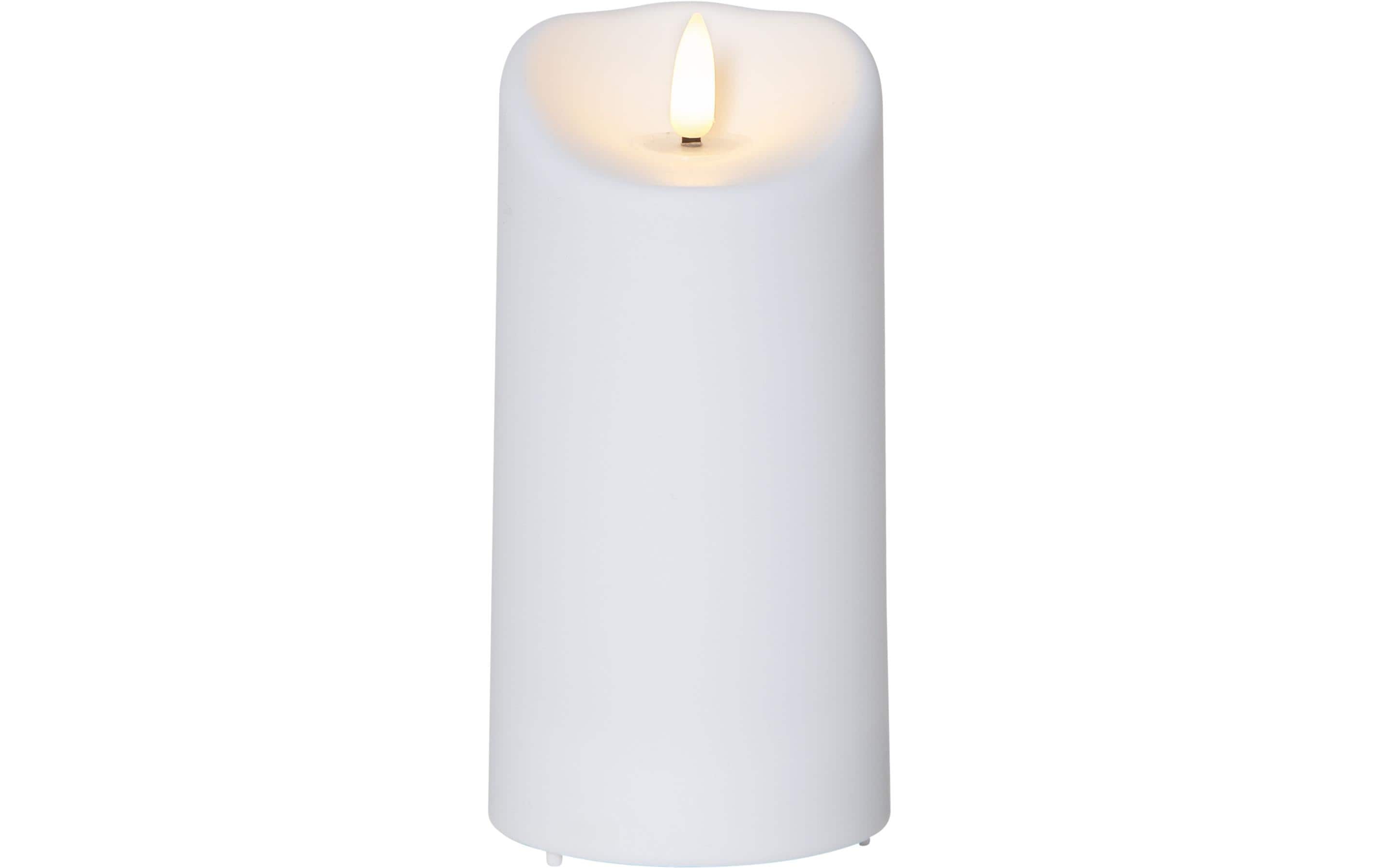 Star Trading LED-Kerze Pillar Flamme Ø 7.5 x 15 cm, Weiss – LED-Kerze mit Timer für aussen von Star Trading