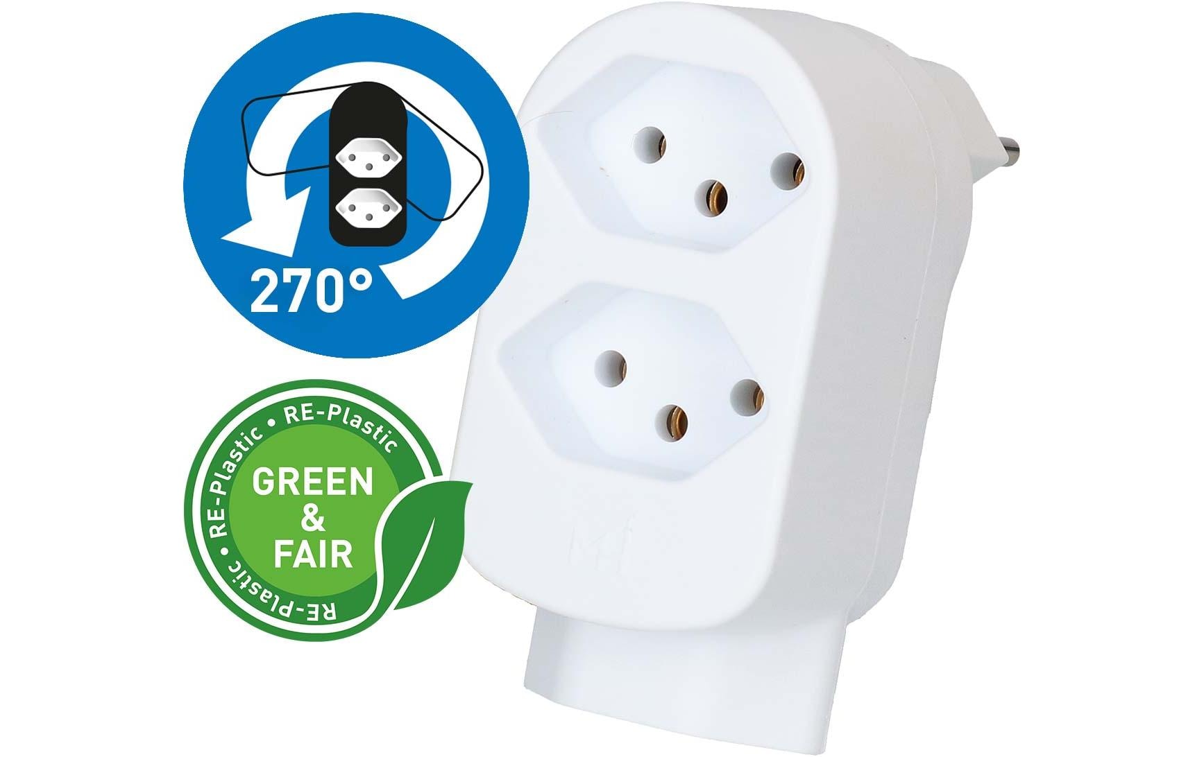 Max Hauri Mehrfachstecker ADAPT 2+1x Typ 13 weiss drehbar Green+Fair – Mehrfachstecker von Max Hauri