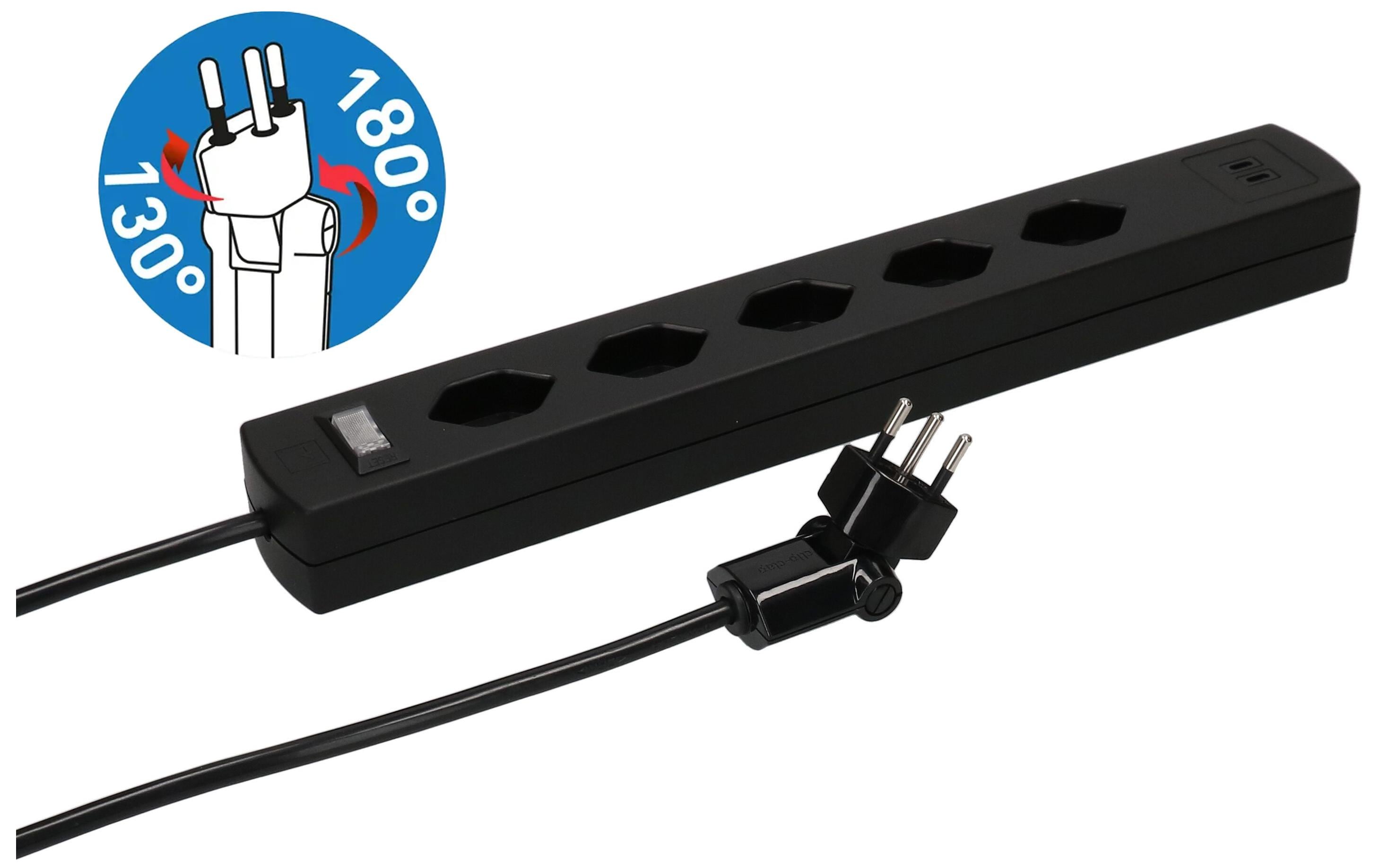Max Hauri Steckdosenl. Safety Line 5x Typ 13 90° sw Scha. USB Mag. 5m – Steckerleiste von Max Hauri