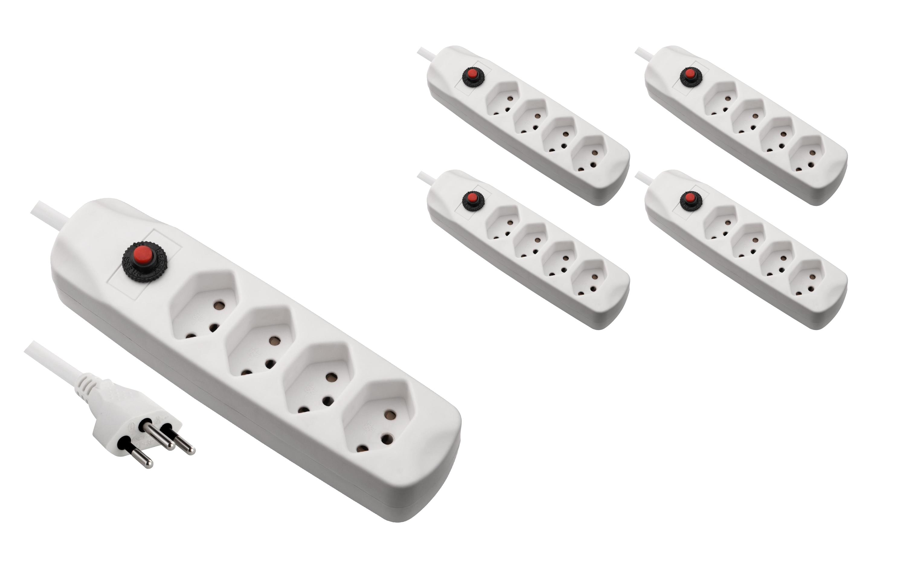 FURBER.power Steckdosenleiste mit Überlastschutz 4x T13, 5 Stück, Weiss – Steckerleiste von FURBER.power