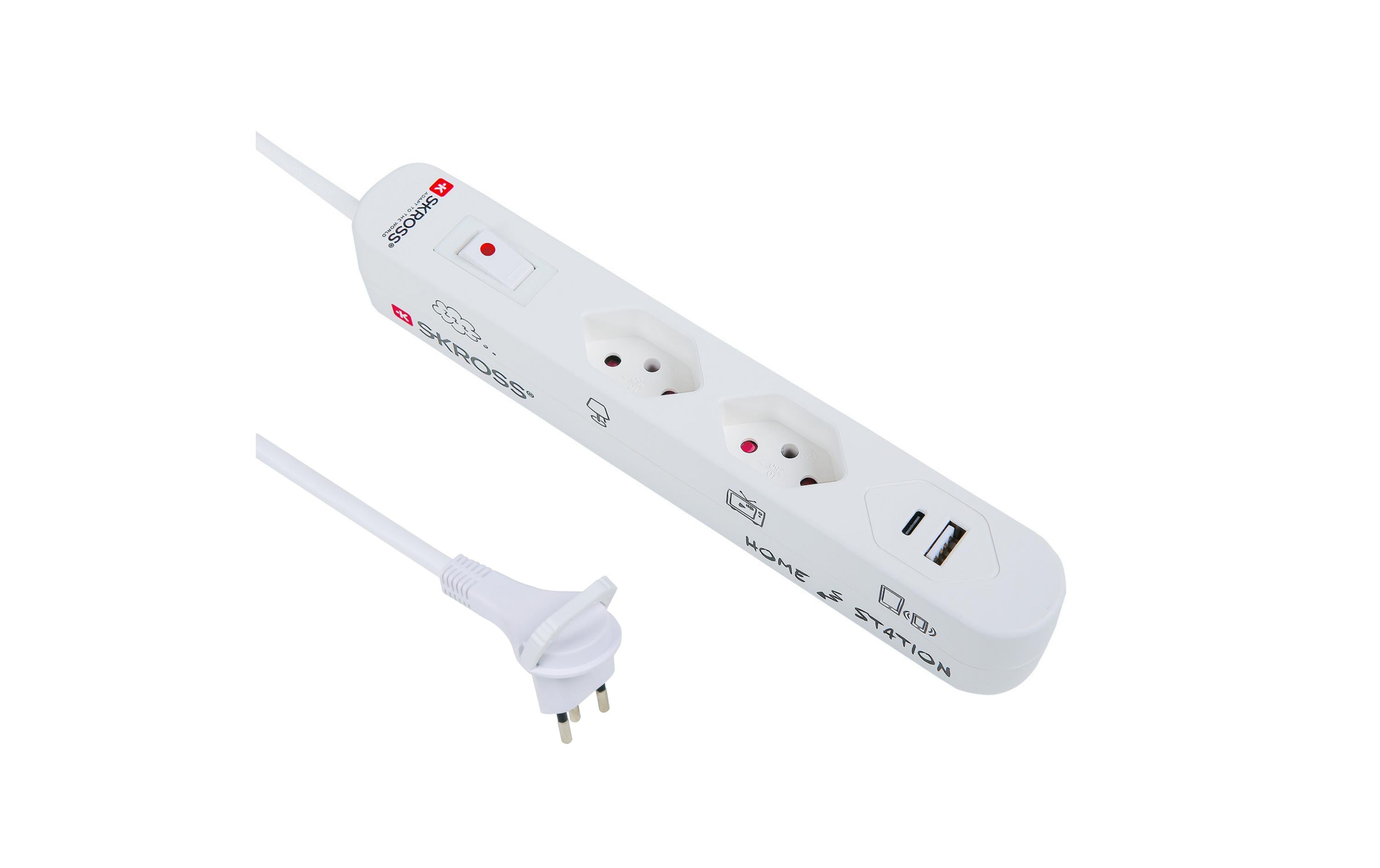 SKROSS Steckdosenleiste 2 x T13, USB-A+C, mit Schalter, 1.5 m – Steckerleiste von SKROSS