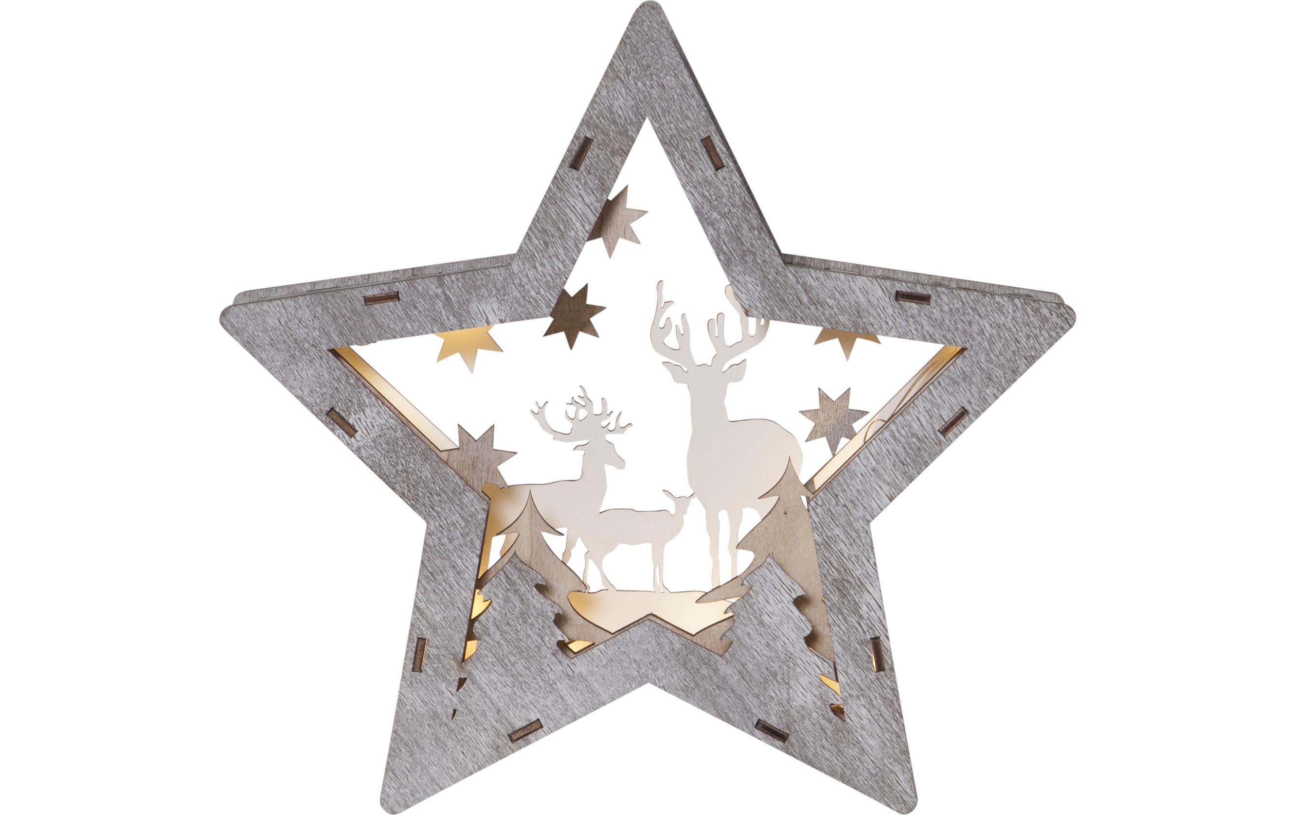 Star Trading Tischdeko Fauna Stern 25 cm, Holz – LED-Weihnachtsdeko von Star Trading