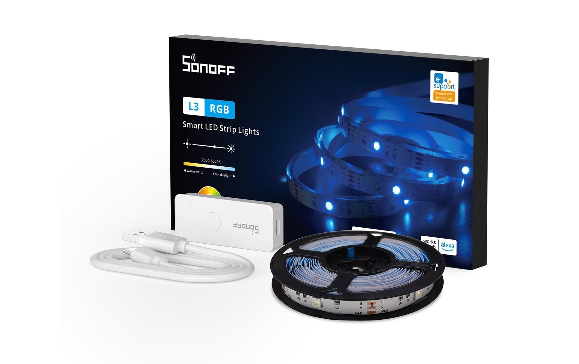 SONOFF LED-Stripe L3-5M, WiFi-RGB, 5 m – LED-Streifen RGB mit Netzteil von SONOFF