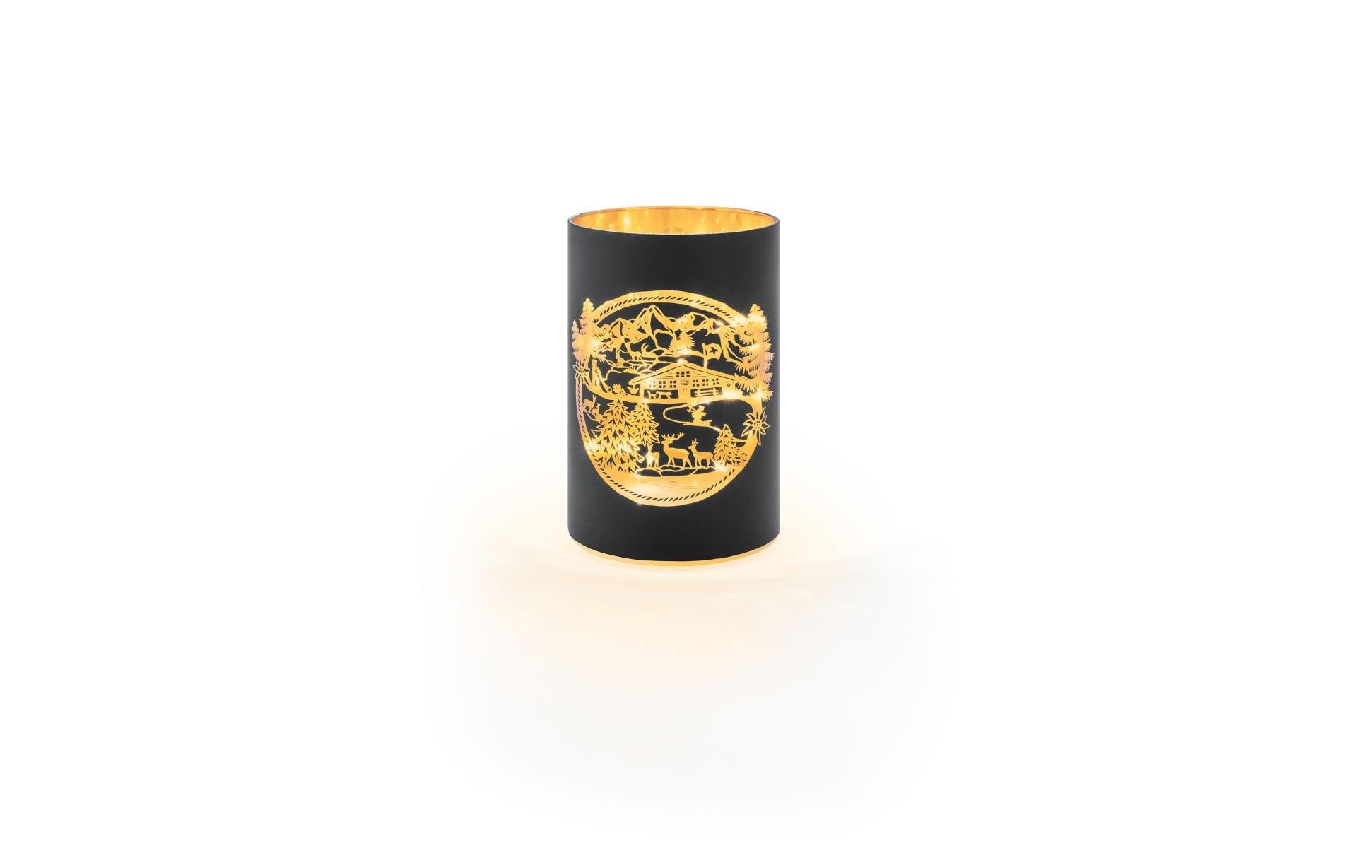 STT Windlicht Swiss Alps S, 14 cm, Schwarz/Gold