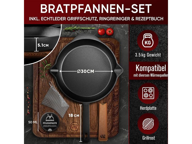 Bratpfanne 30 cm mit Ledergriff