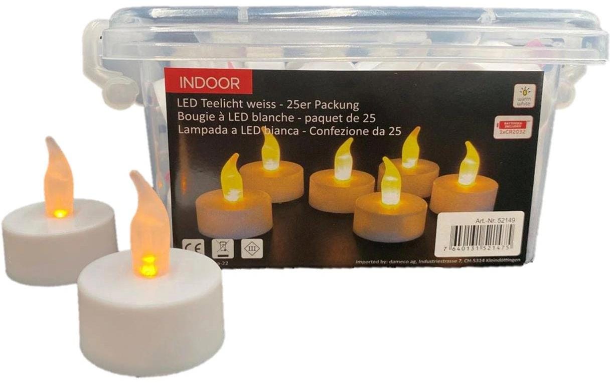 Dameco LED Teelicht weiss 25er Packung inkl. Batterie CR2032