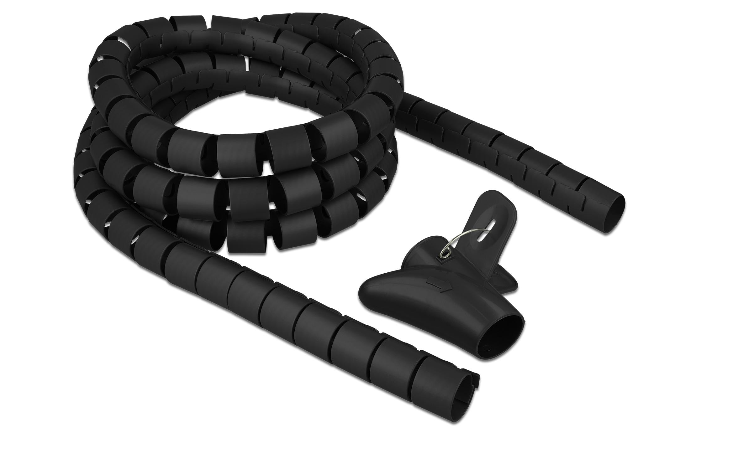 Delock Spiroschlauch mit Einziehwerkzeug, 2.5 m x 30 mm Schwarz – Spiralschlauch von Delock
