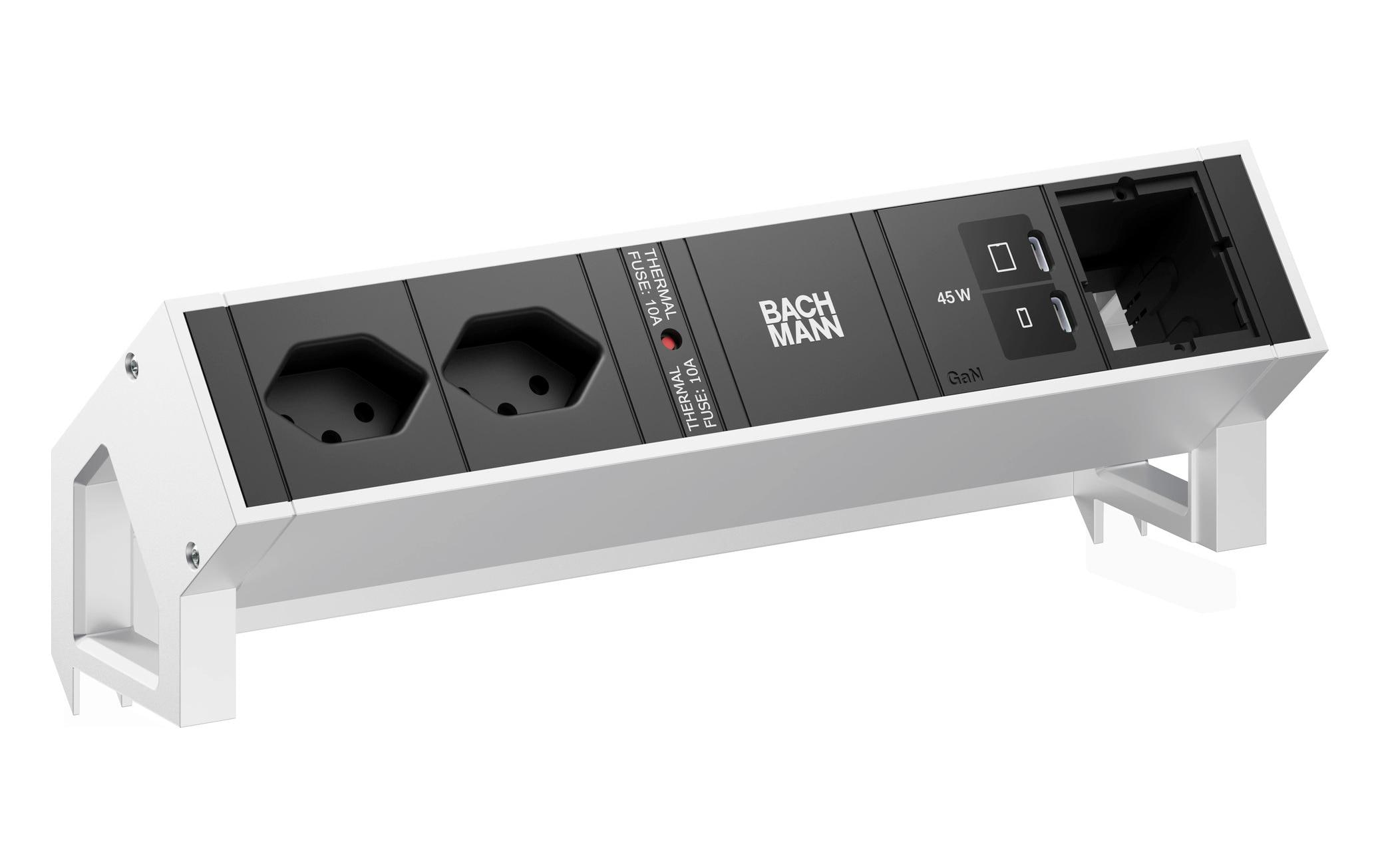 Bachmann Tischsteckdosenleiste DESK2 2xT13 1xUSB C/C 45W 1xCM INOX – Tischsteckdosenleiste von Bachmann