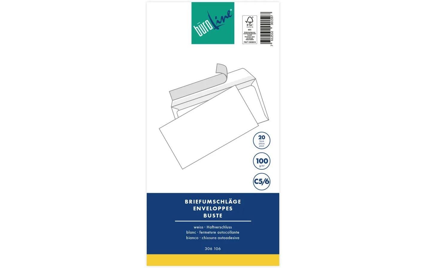 Büroline Couvert C5/6 Blister Weiss, 20 Stück – Couvert von Büroline