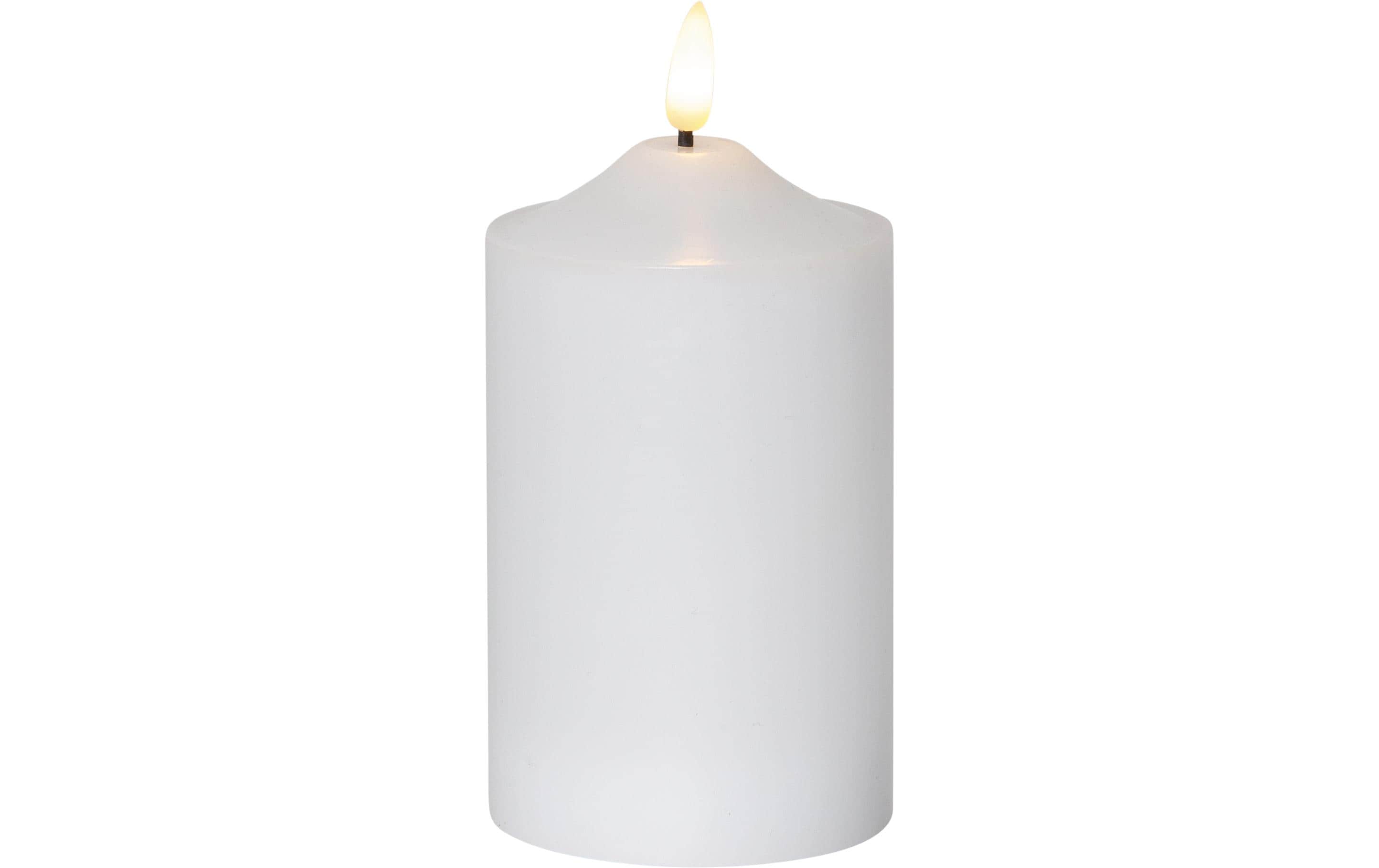 Star Trading LED-Kerze Pillar Flamme Ø 7.5 x 15 cm, Weiss – LED-Kerze mit Timer von Star Trading
