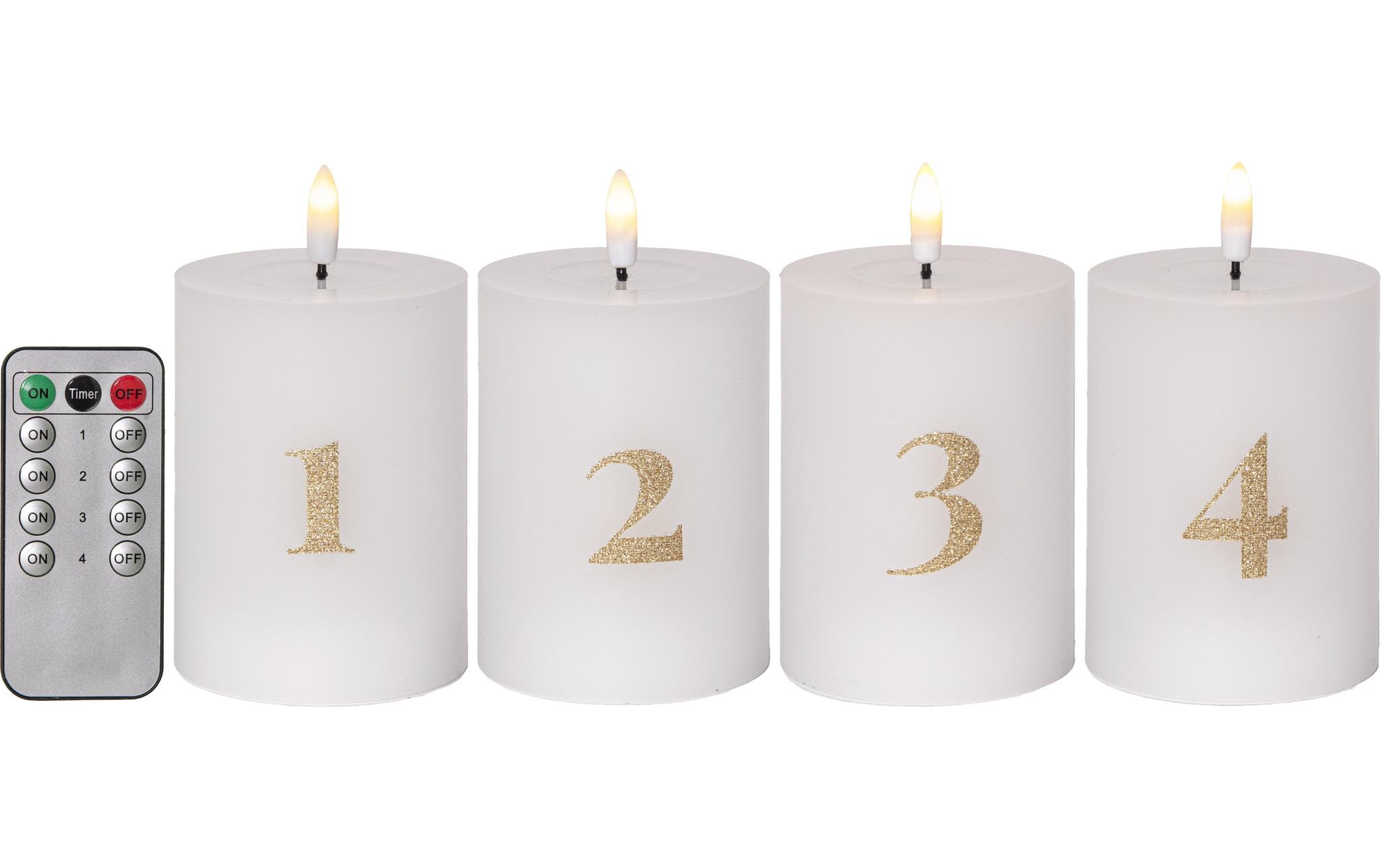 Star Trading LED-Kerzen Set Pillar, Indoor, 12.50 cm, 4 Stück – LED-Kerze mit Timer von Star Trading