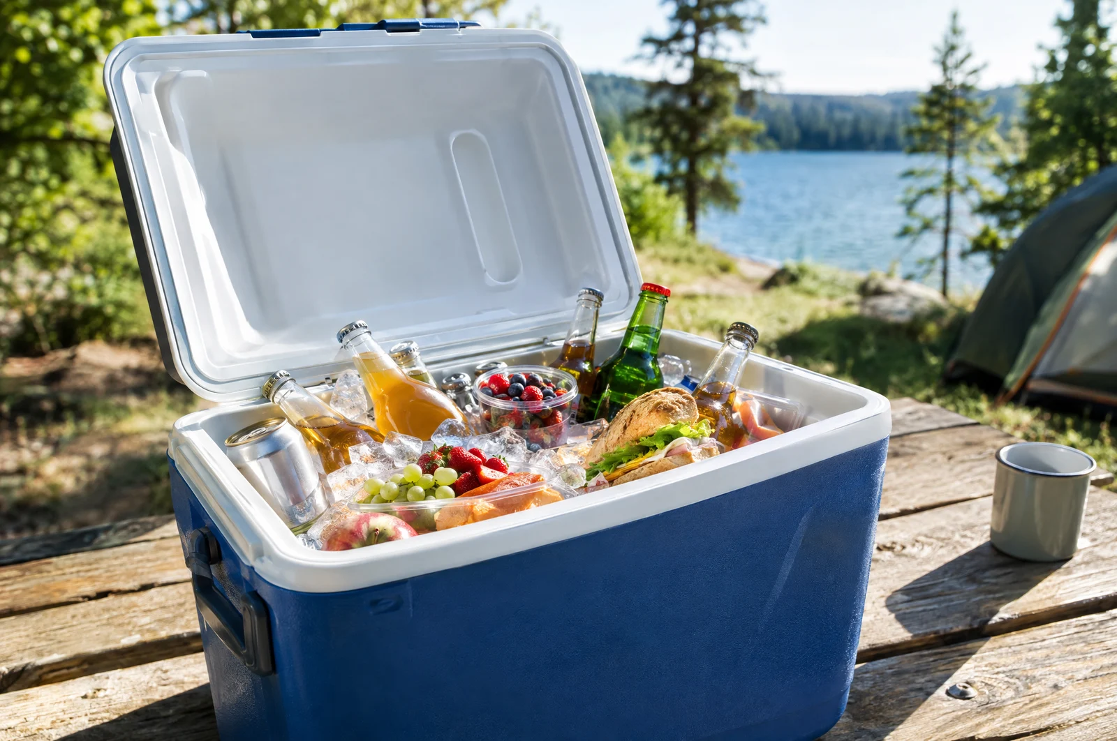Offene Kühlbox mit Getränken