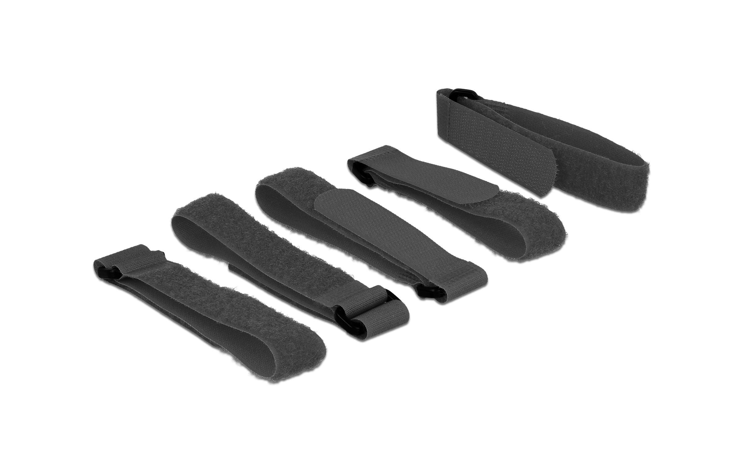 Delock Klettkabelbinder mit Schlaufe Schwarz 300 mm x 20 mm 5 Stück – Klettkabelbinder von Delock