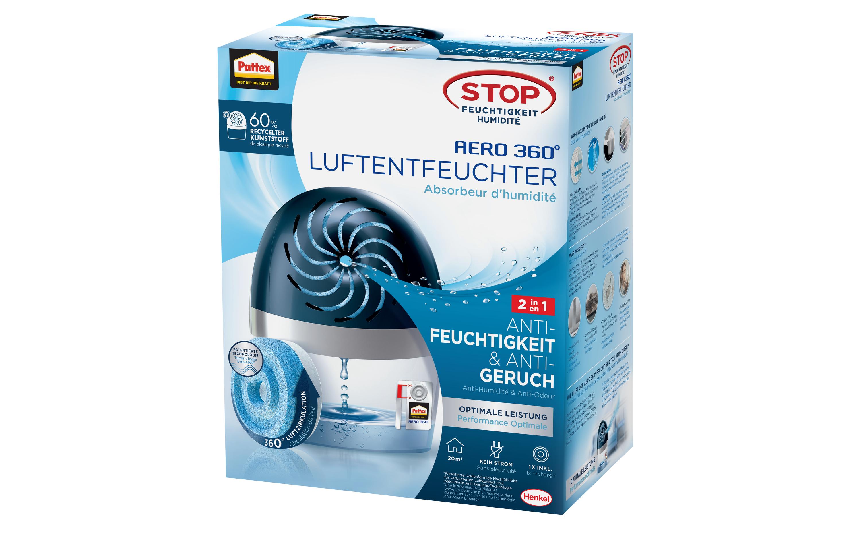 Pattex Aero 360° – passiver Granulat-Luftentfeuchter in Weiss für Räume bis 20 m²
