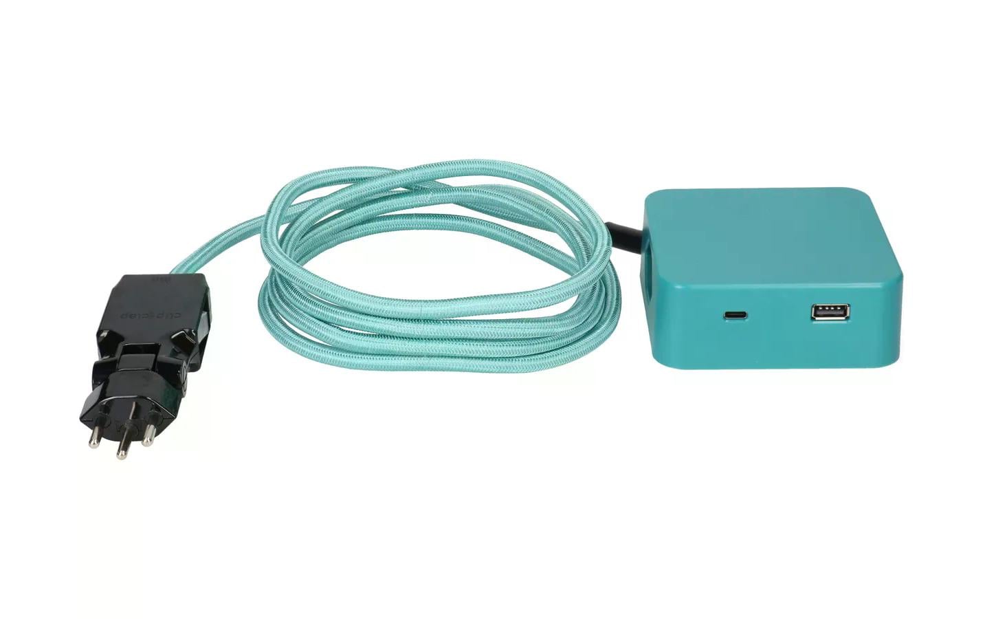maxTex Steckdosenleiste Cube 3x T13, USB A/C, Türkis/Schwarz – Steckerleiste von maxTex