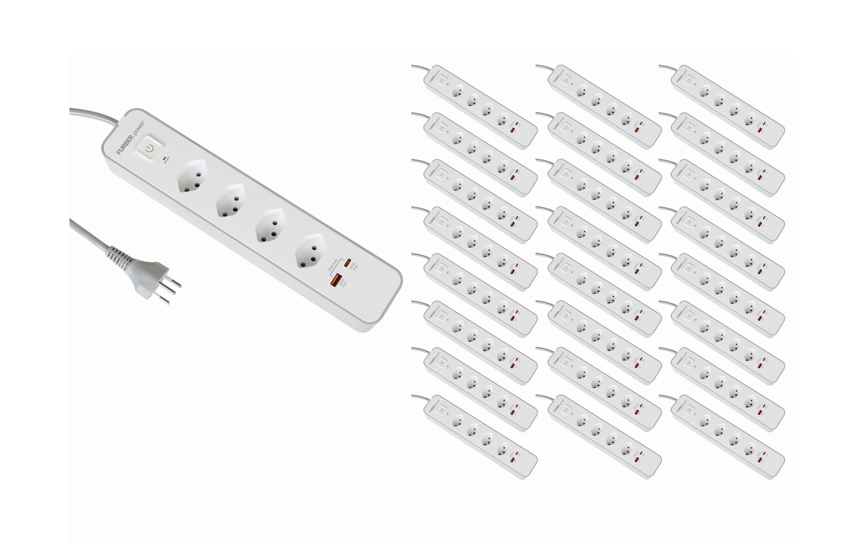 FURBER.power Steckdosenleiste 4 x T13, USB-C, USB-A, 25 Stück – Steckerleiste von FURBER.power