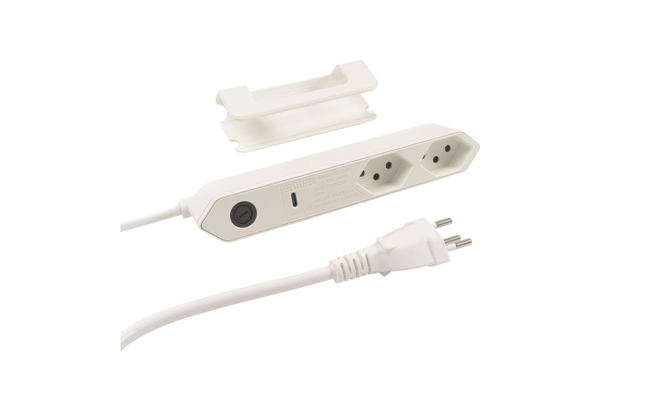 STEFFEN Steckdosenleiste STEBA IQ 2xT13 1xUSB-C PD 18W Weiss – Steckerleiste von STEFFEN