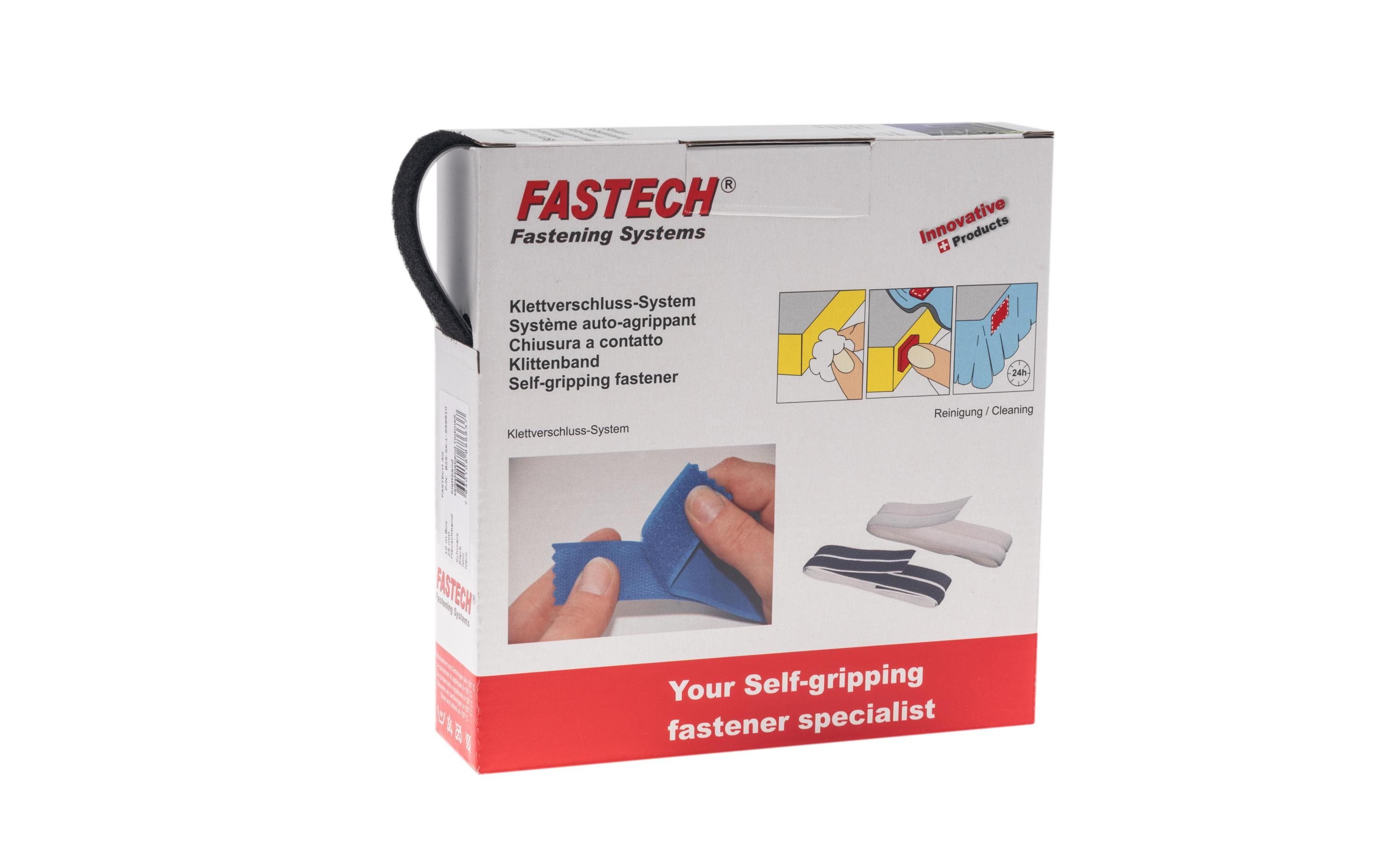 FASTECH Flauschseite Box 25 mm x 10 m selbstklebend, Schwarz – Klettband von FASTECH