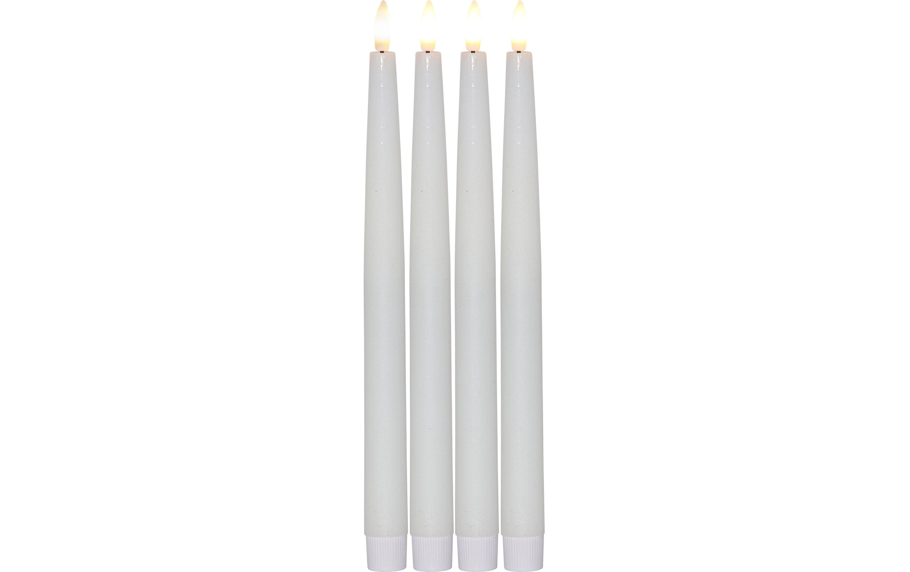 Star Trading LED-Stabkerzen Set Dinner Flamme Ø 2.2x28.6 cm, Weiss, 4 Stk – LED-Stabkerze mit Timer mit Fernbedienung von Star Trading