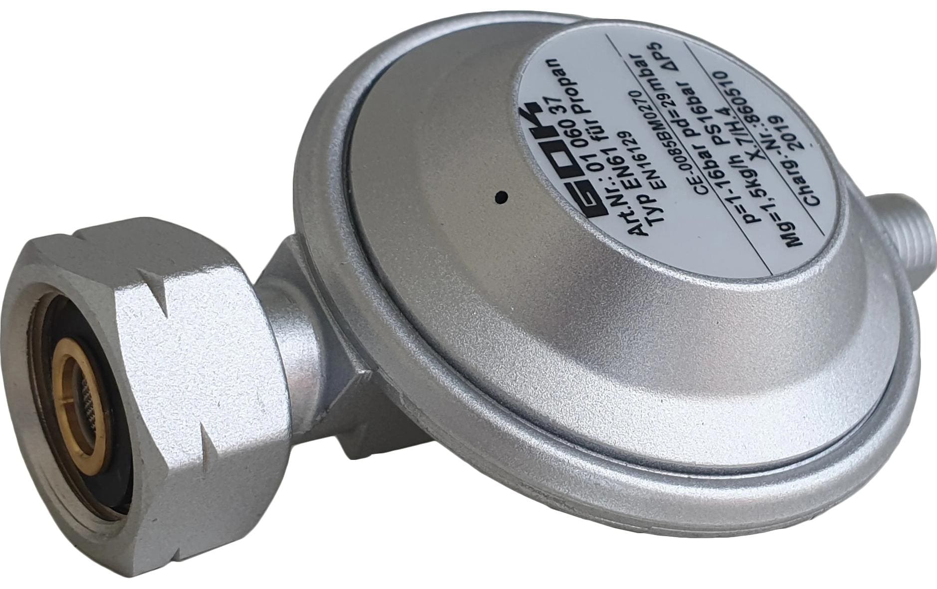 Outwell Gasregler Typ EN61, Abgang gerade, 1.5 kg/h, 30 mbar