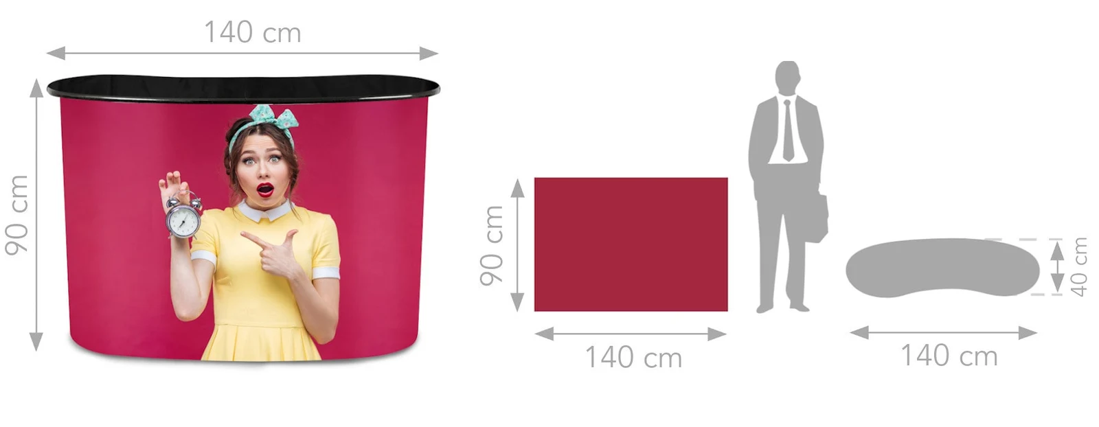 Maßzeichnung Theke POP UP 2x2